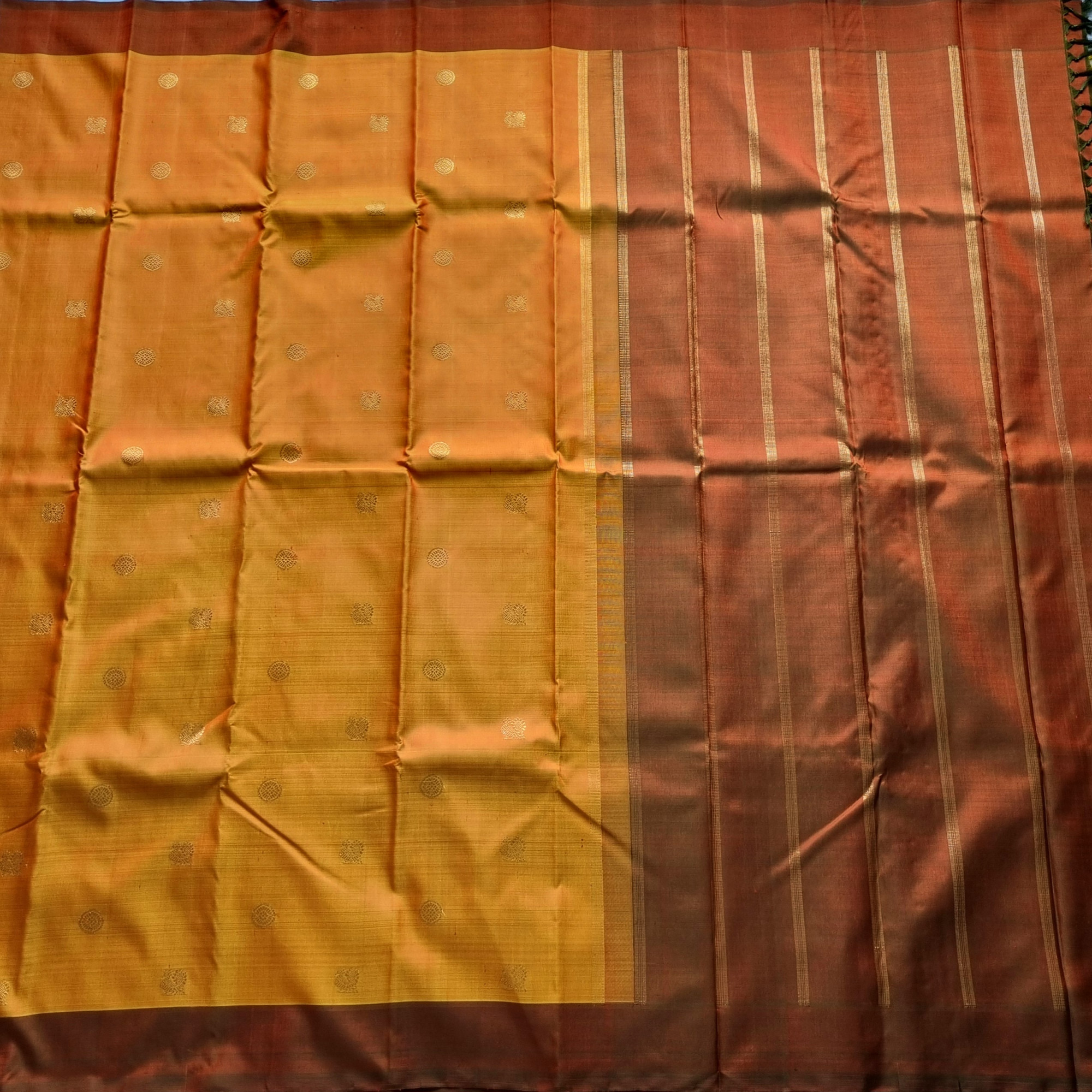 Kanjivaram Silk yellow and shot brown