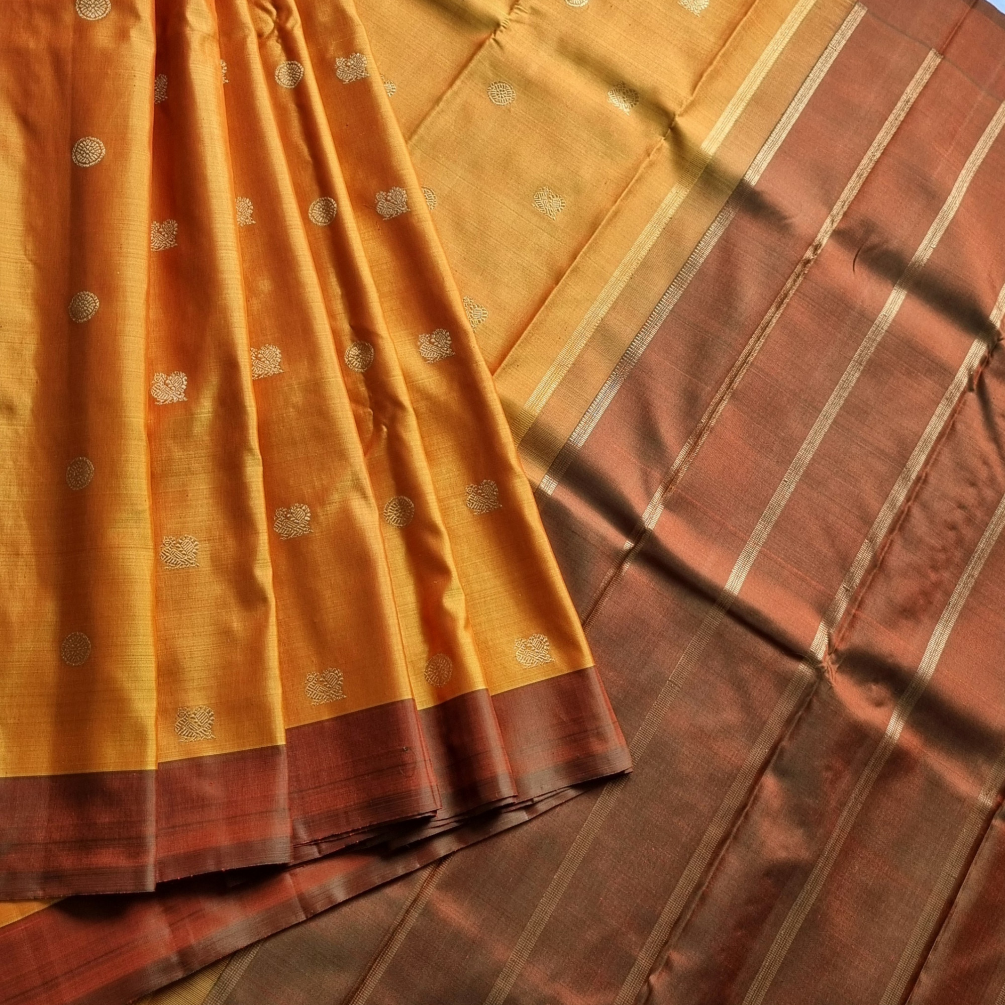Kanjivaram Silk yellow and shot brown
