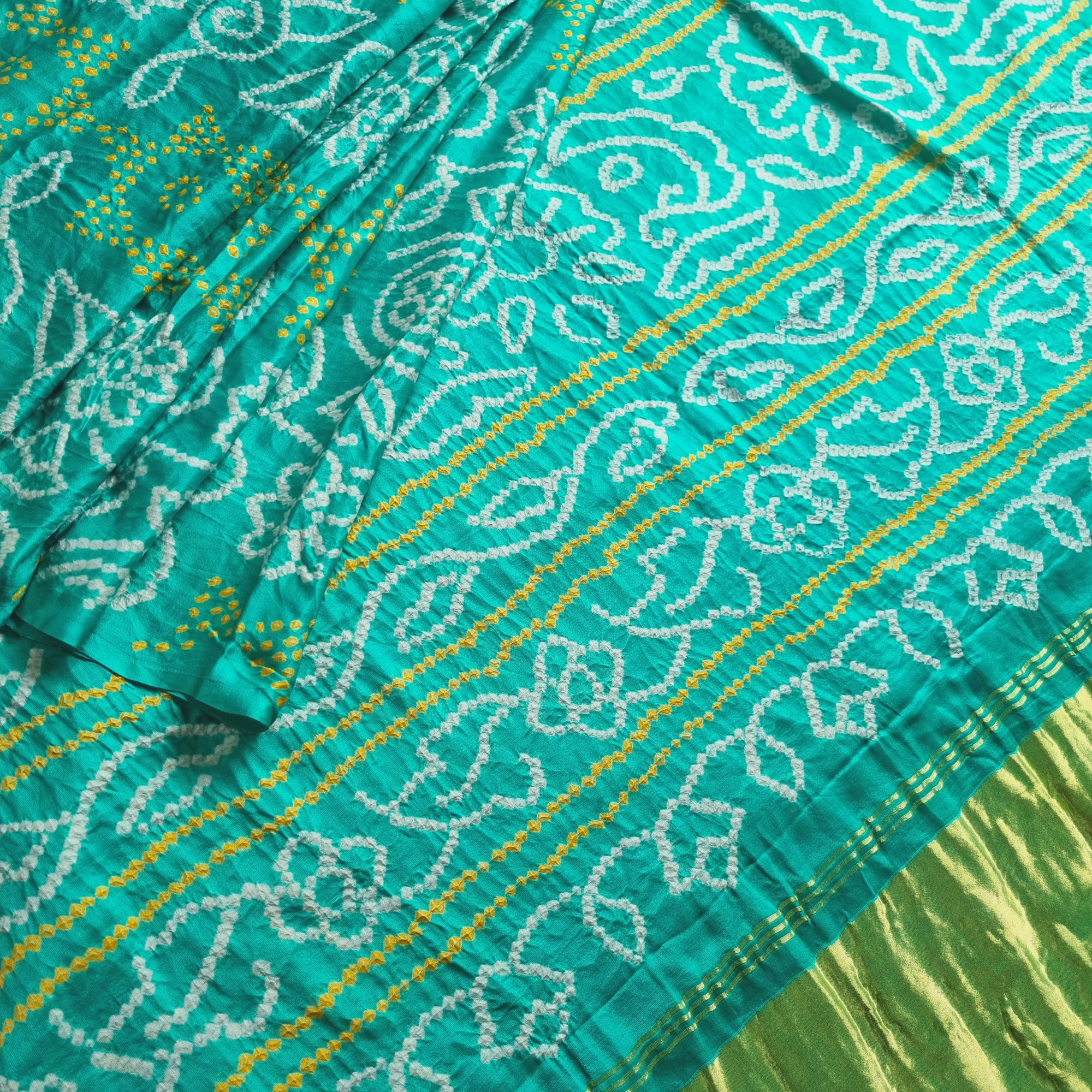 Handcrafted Bandhani Gajji silk sea green