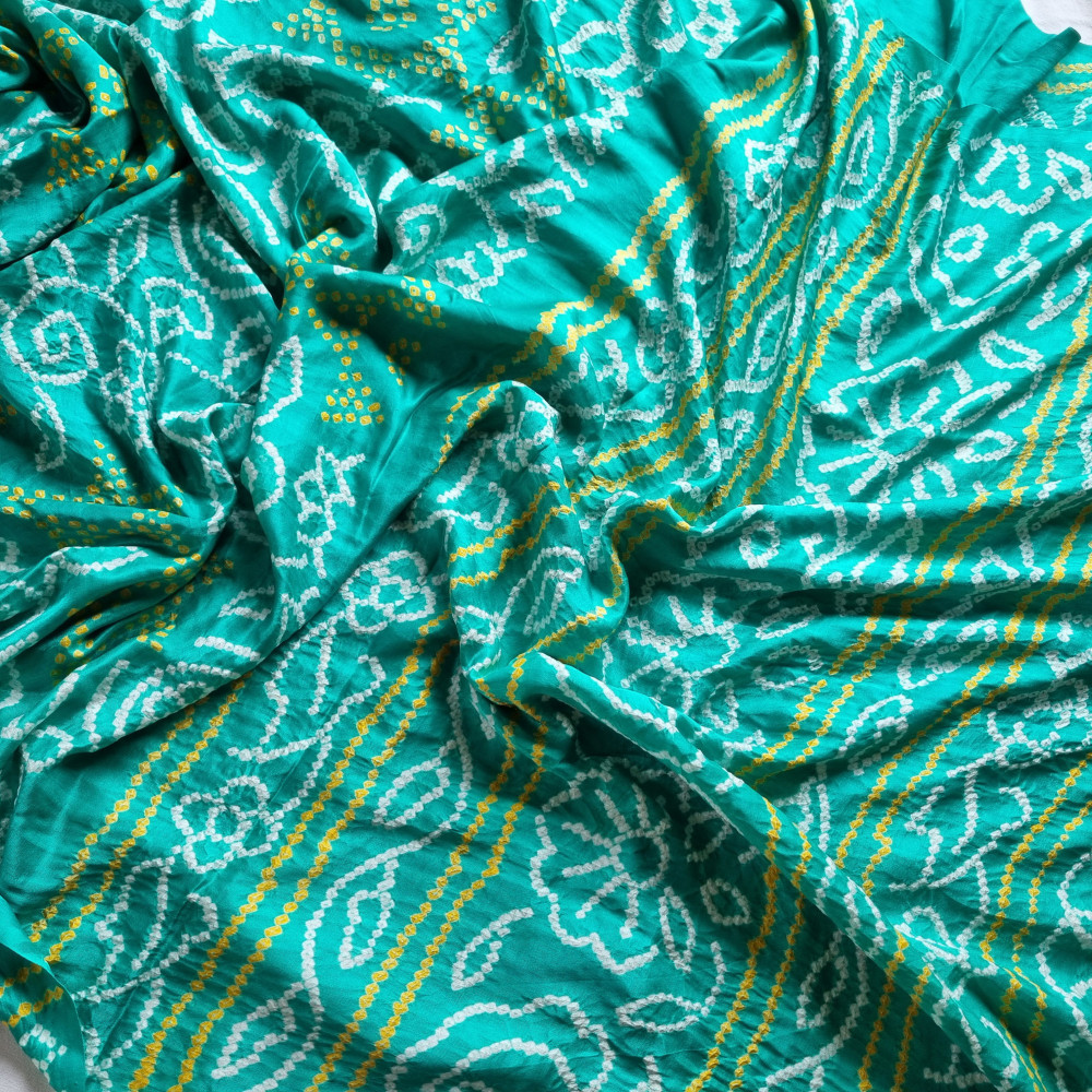 Image of Handcrafted Bandhani Gajji silk sea green