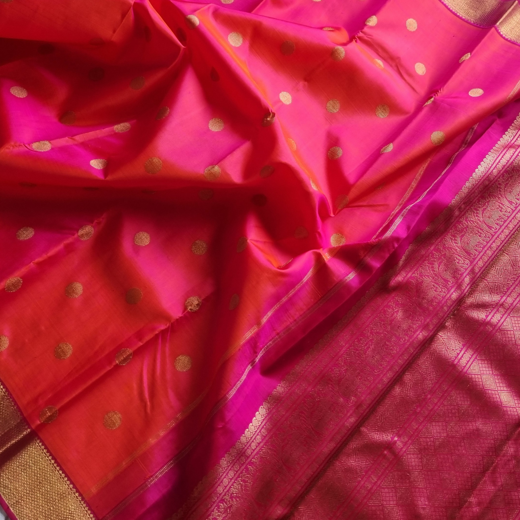 Kanjivaram Silk shot rose orange