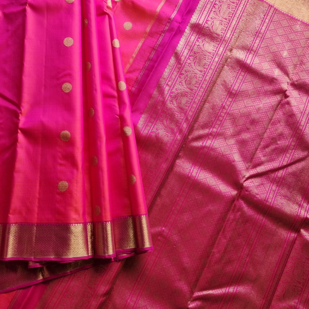 Image of Kanjivaram Silk shot rose orange