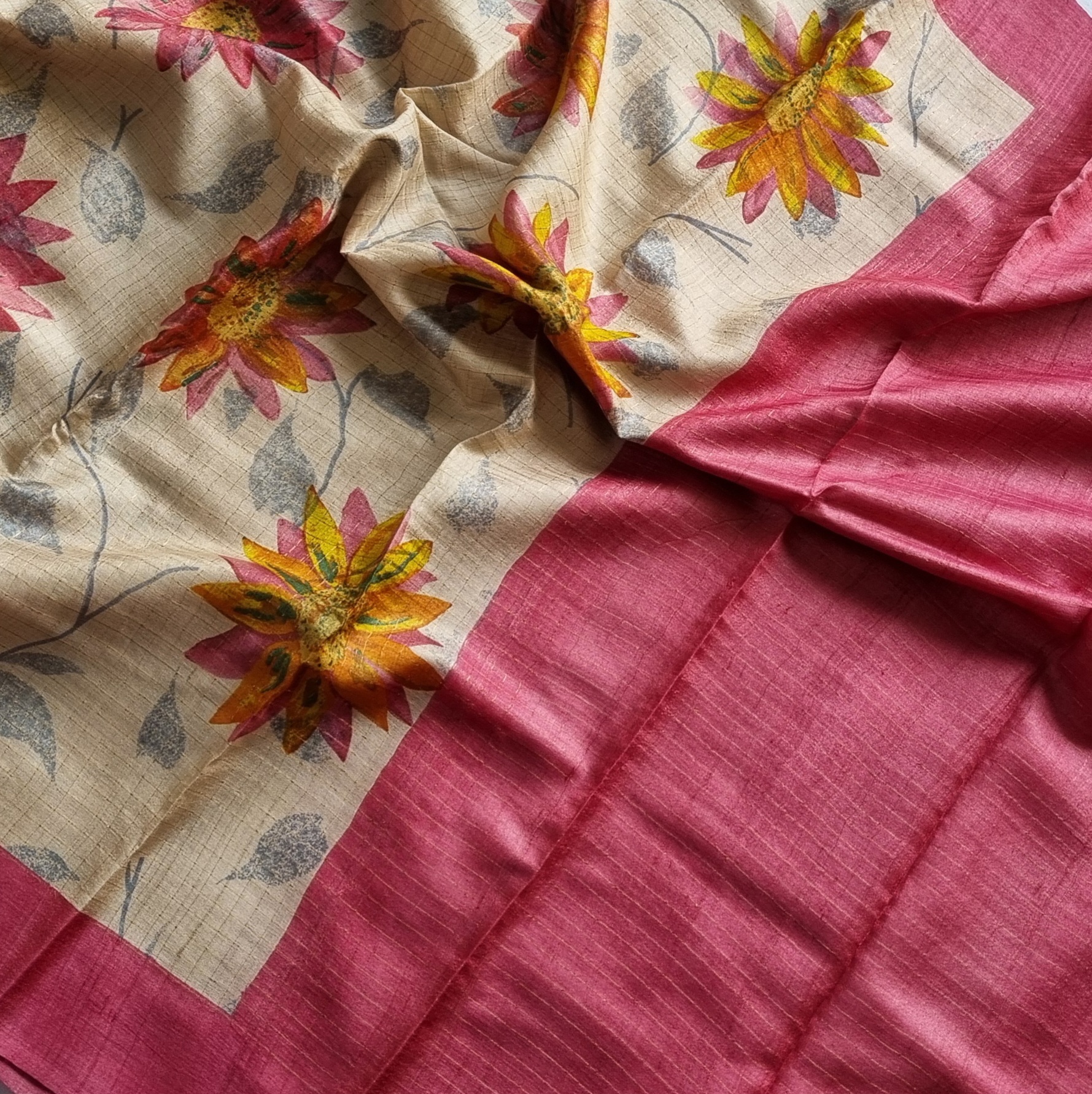 Floral themed Checked Tussar