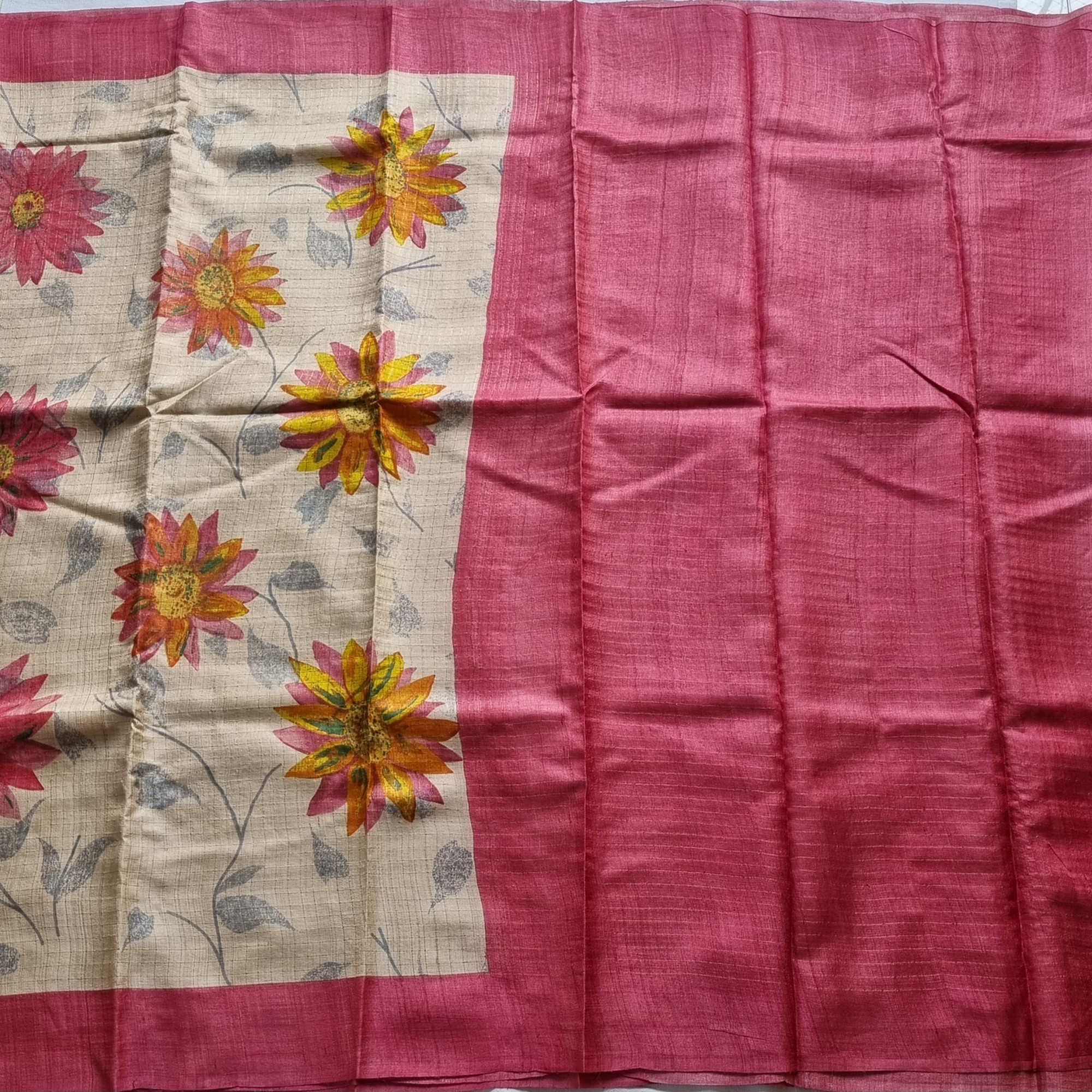 Floral themed Checked Tussar