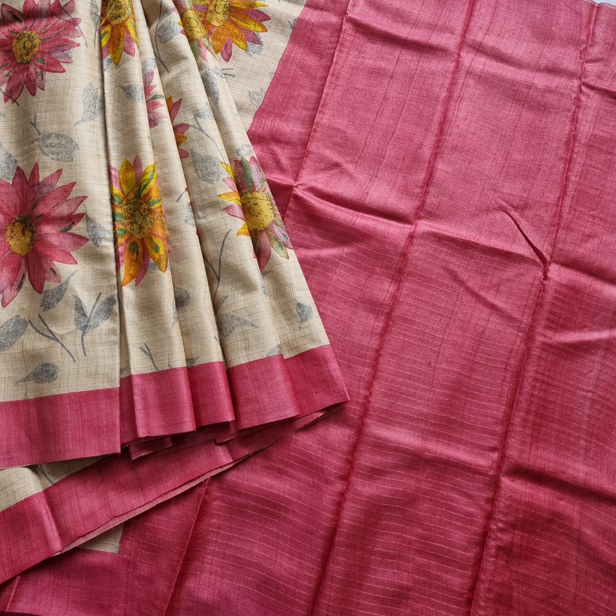 Floral themed Checked Tussar