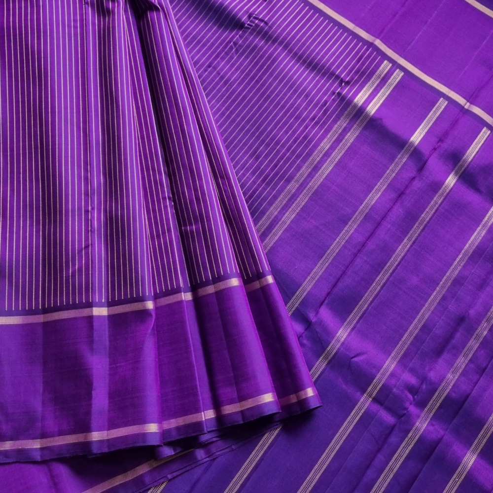 Image of Kanjivaram Silk saree rich purple stripes