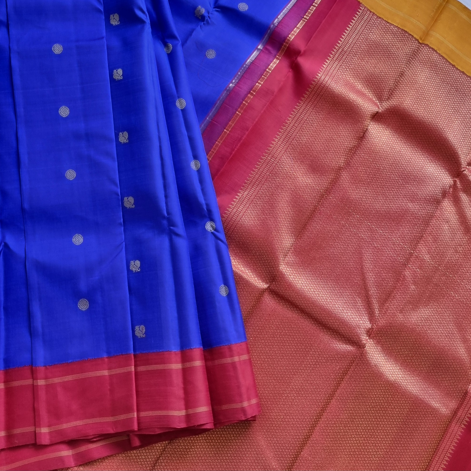 Kanjivaram silk  MS blue Kai Korvai Ganga Jamuna borders and  Adai weaving