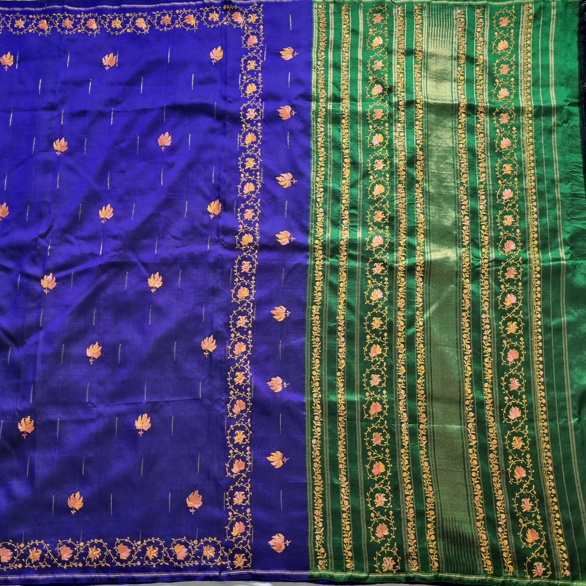 Sozni X Kanjivaram Silk blue and green Mazhai thuli