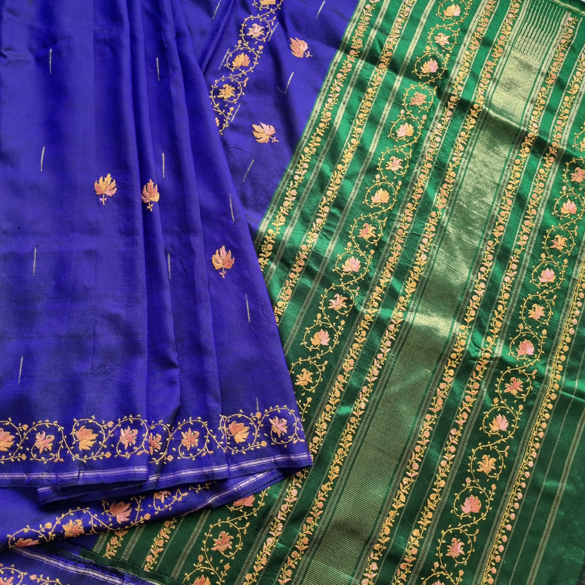 Sozni X Kanjivaram Silk blue and green Mazhai thuli