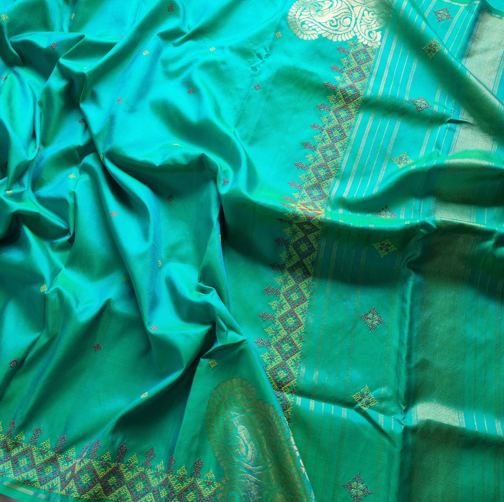 Kasuti X Kanjivaram silk shot sea green