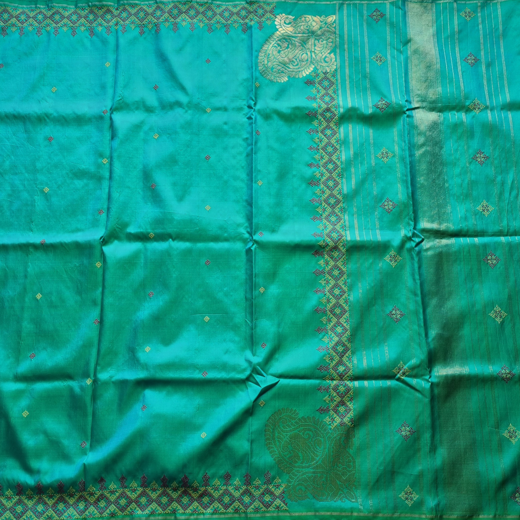 Kasuti X Kanjivaram silk shot sea green