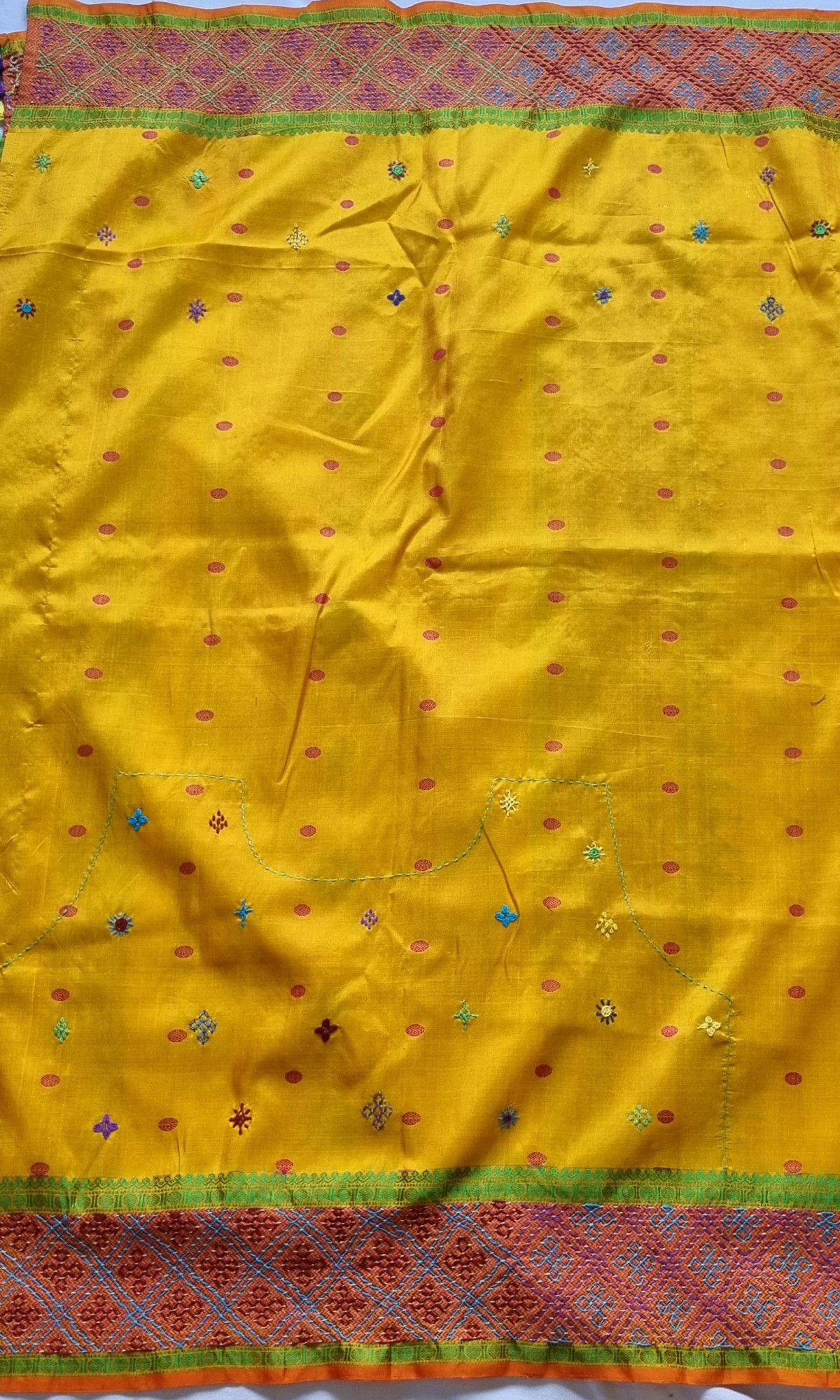 Lambani X Kanjivaram Silk  yellow checks threadwork