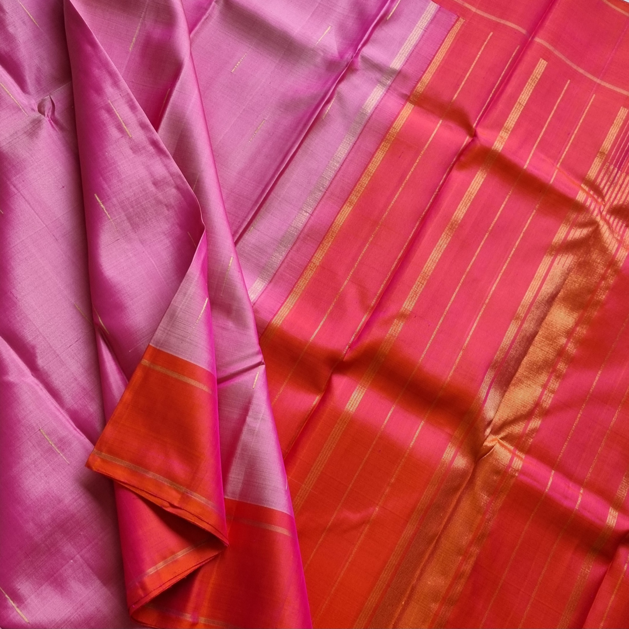 Kanjivaram Silk light pink and shot orange rose