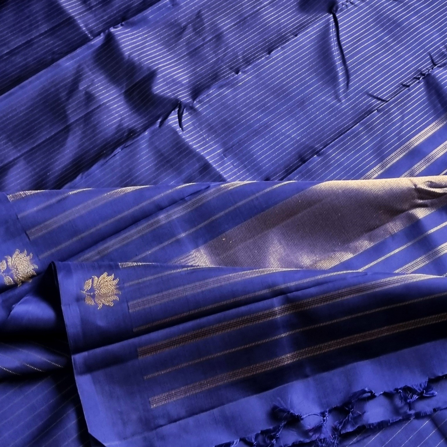 Kanjivaram Silk blue with lotus motifs