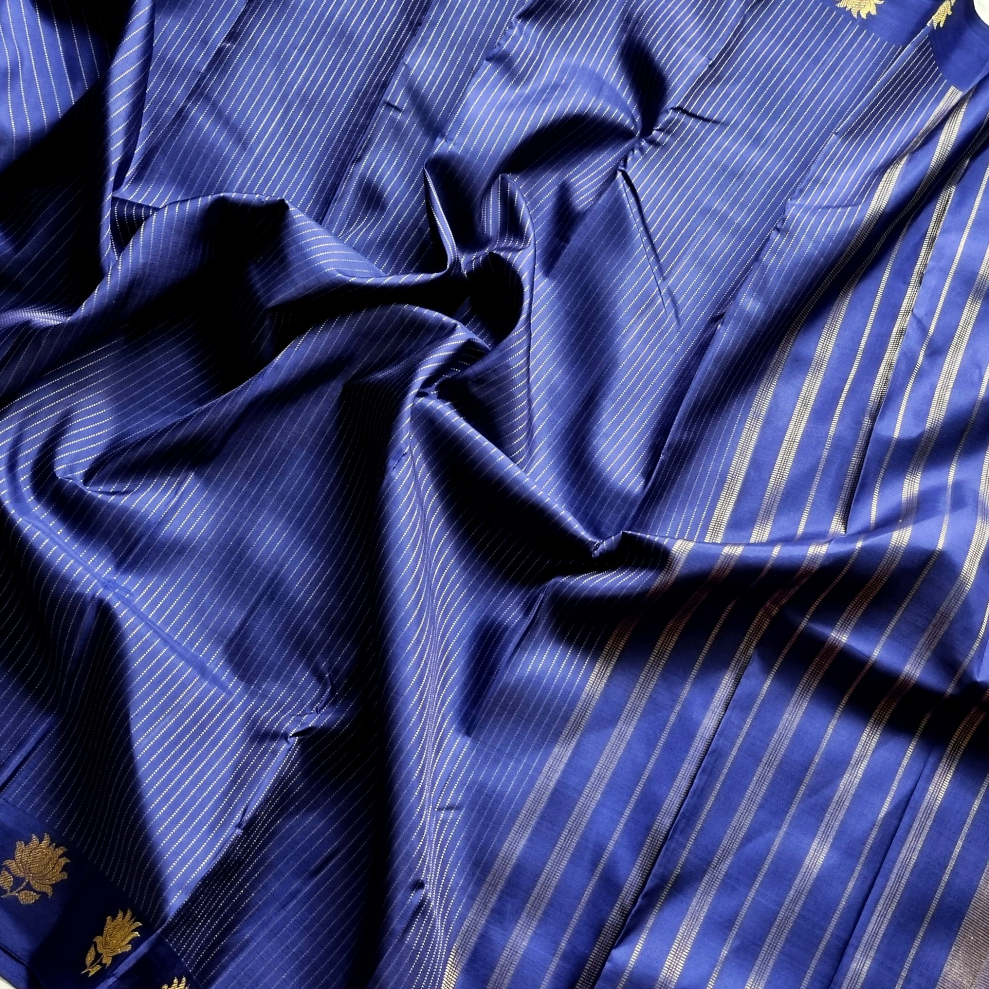 Kanjivaram Silk blue with lotus motifs