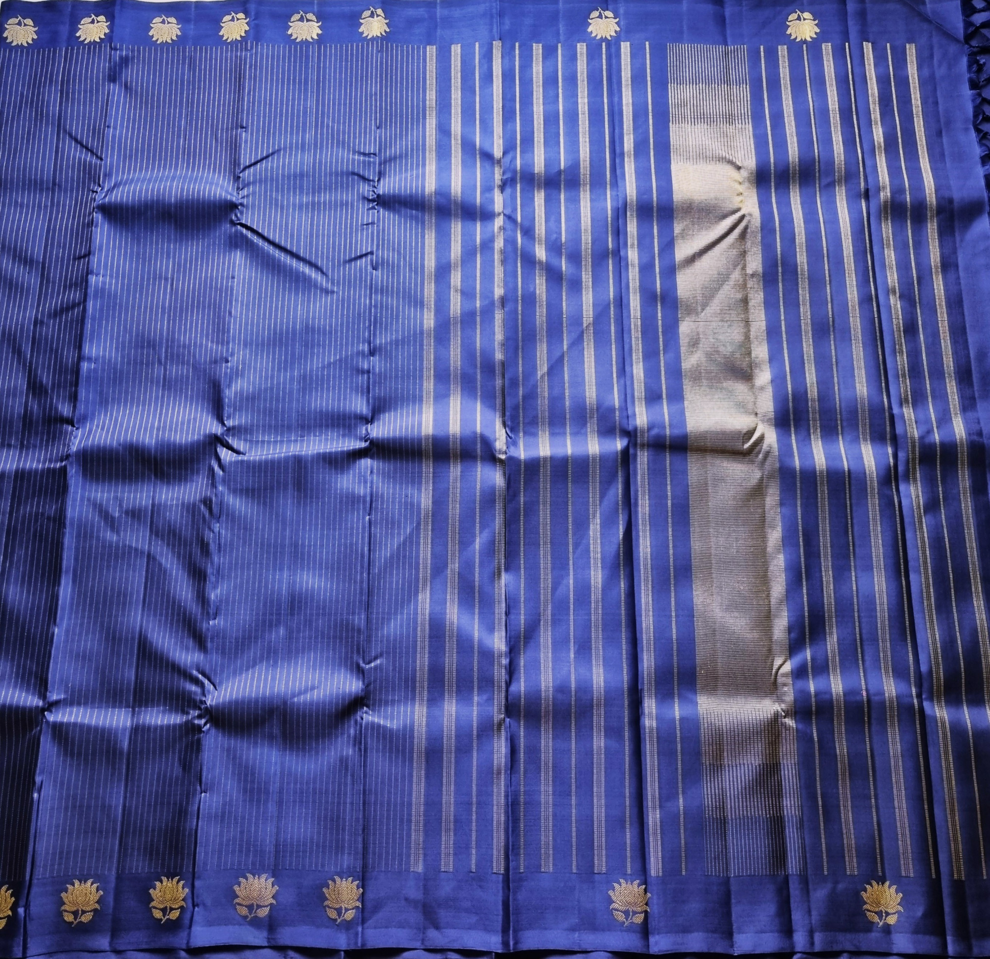 Kanjivaram Silk blue with lotus motifs