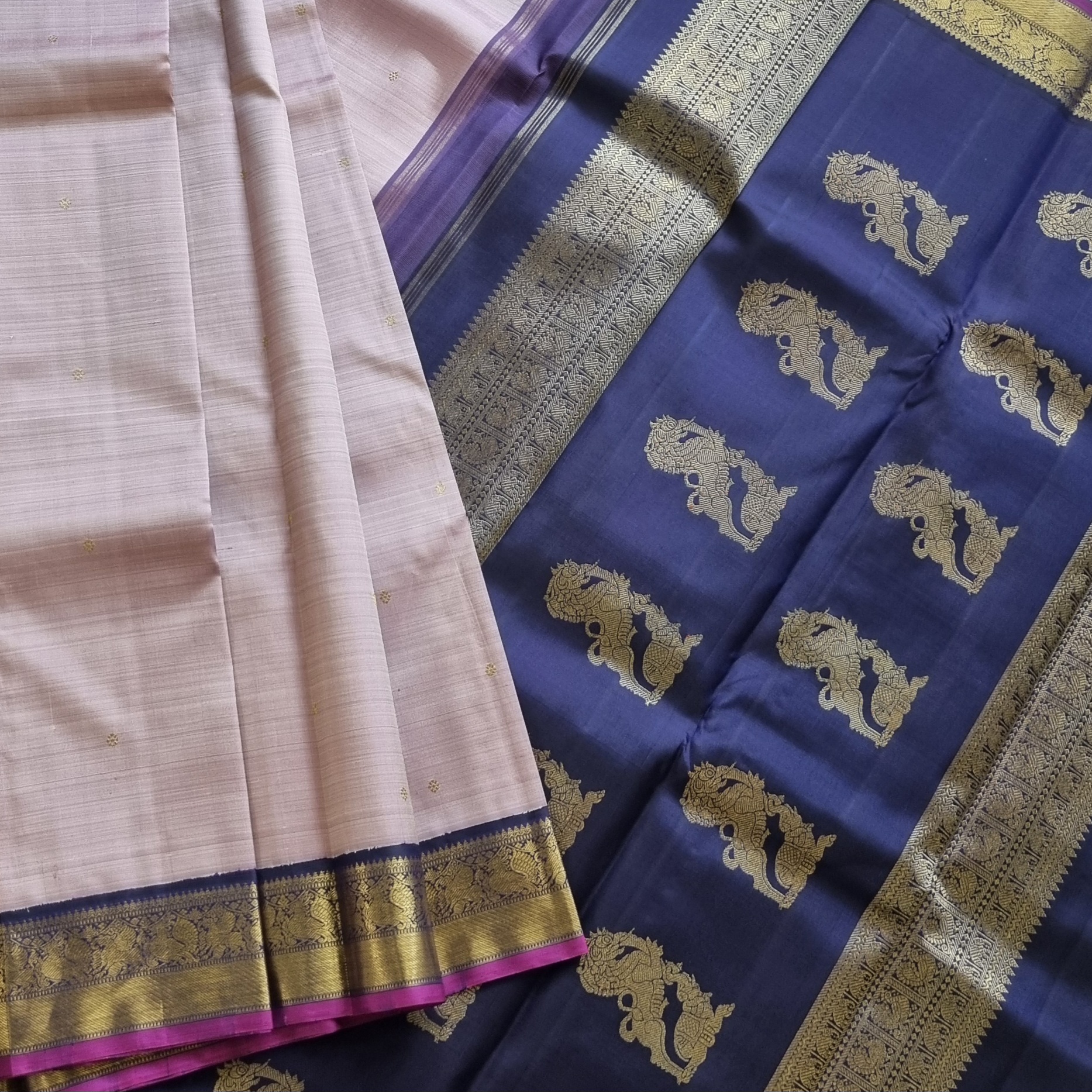Kanjivaram Silk pastel pink Korvai