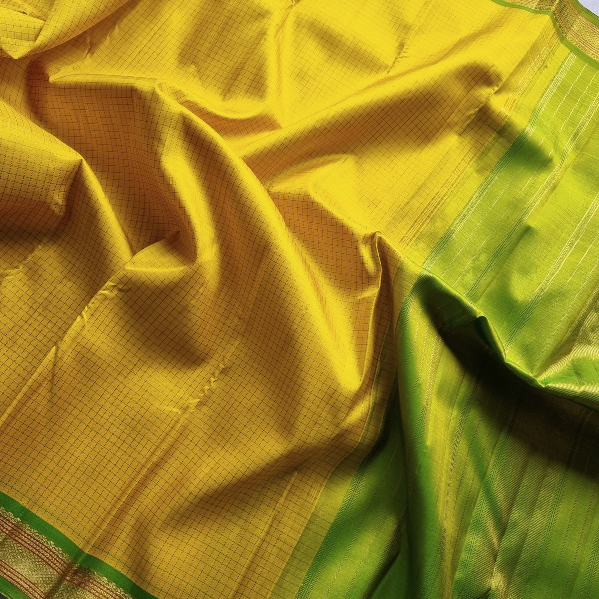 Kanjivaram Silk Classic Kattam yellow and green