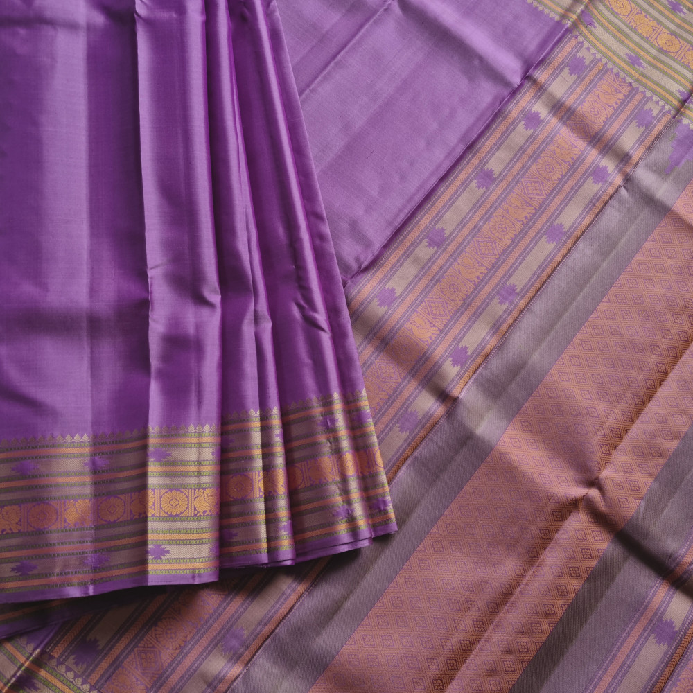 Image of Kanjivaram Silk mauve threadwork
