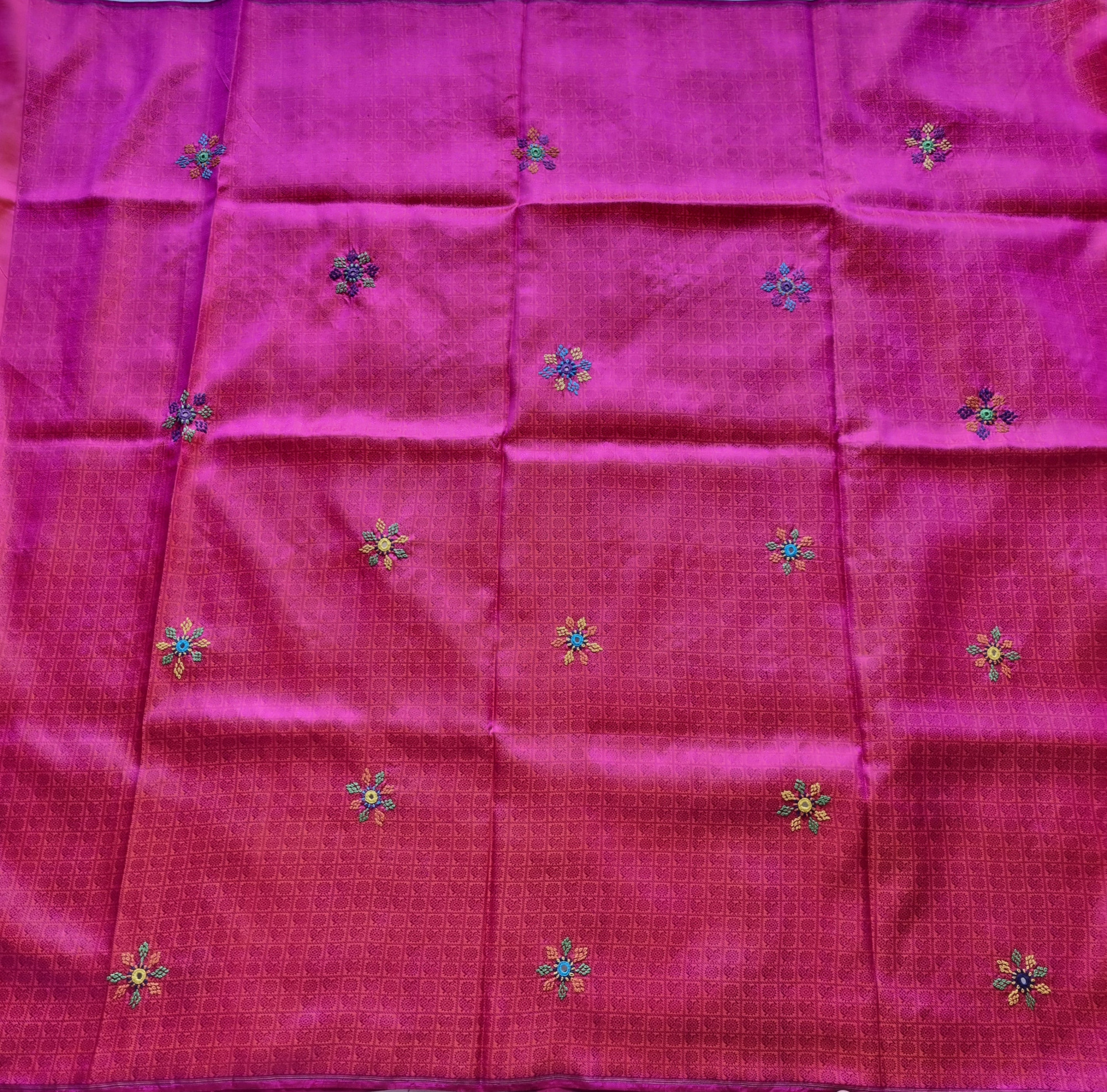 Lambani X Kanjivaram Silk  1000 buttas Mayil chakram pink