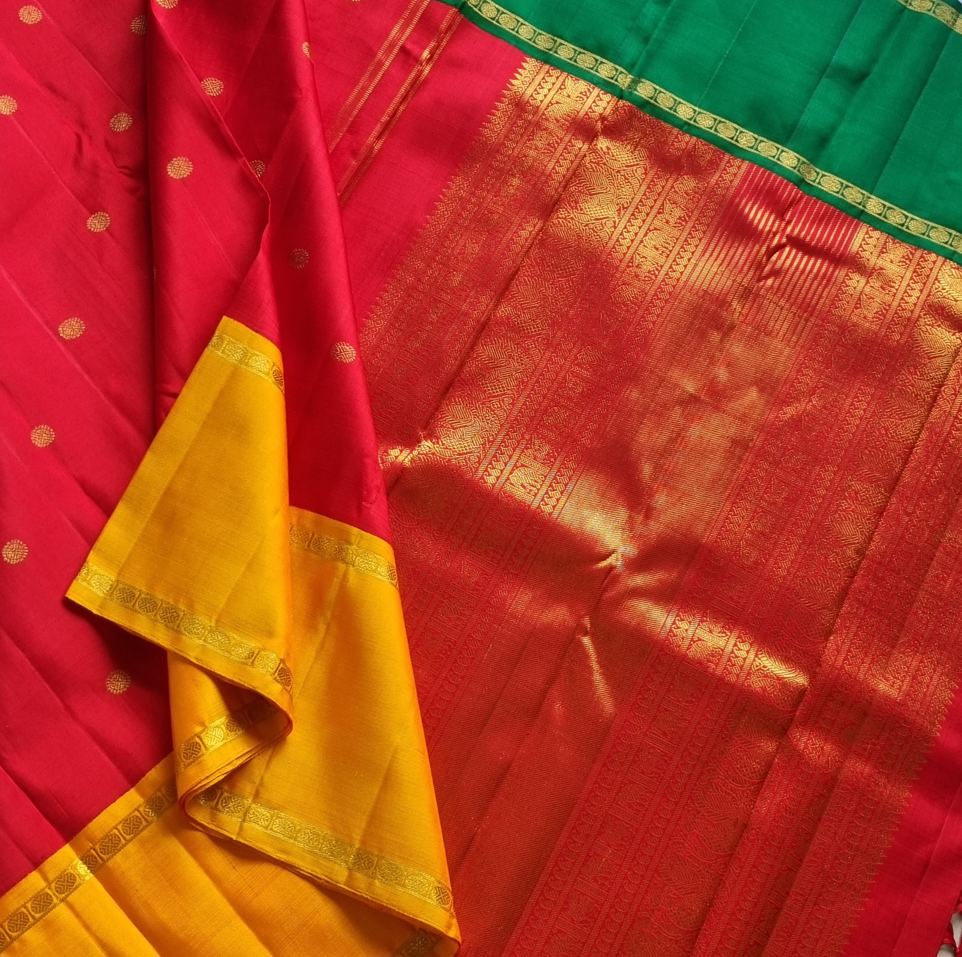 Kanjivaram Silk  festive red with Korvai Ganga Jamuna borders
