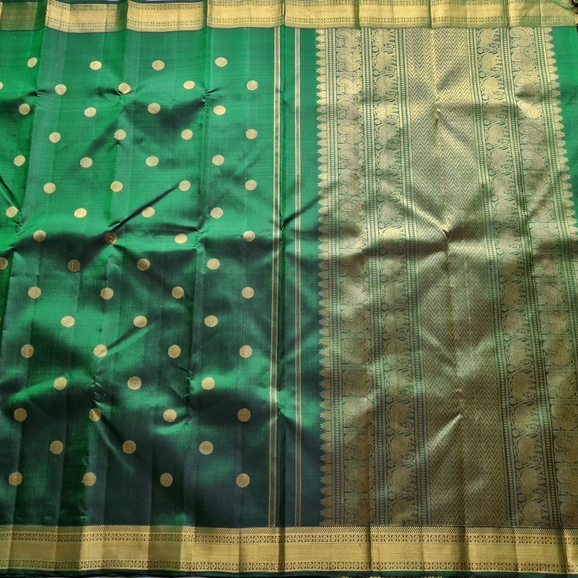 Kanjivaram Silk gorgeous green with buttas