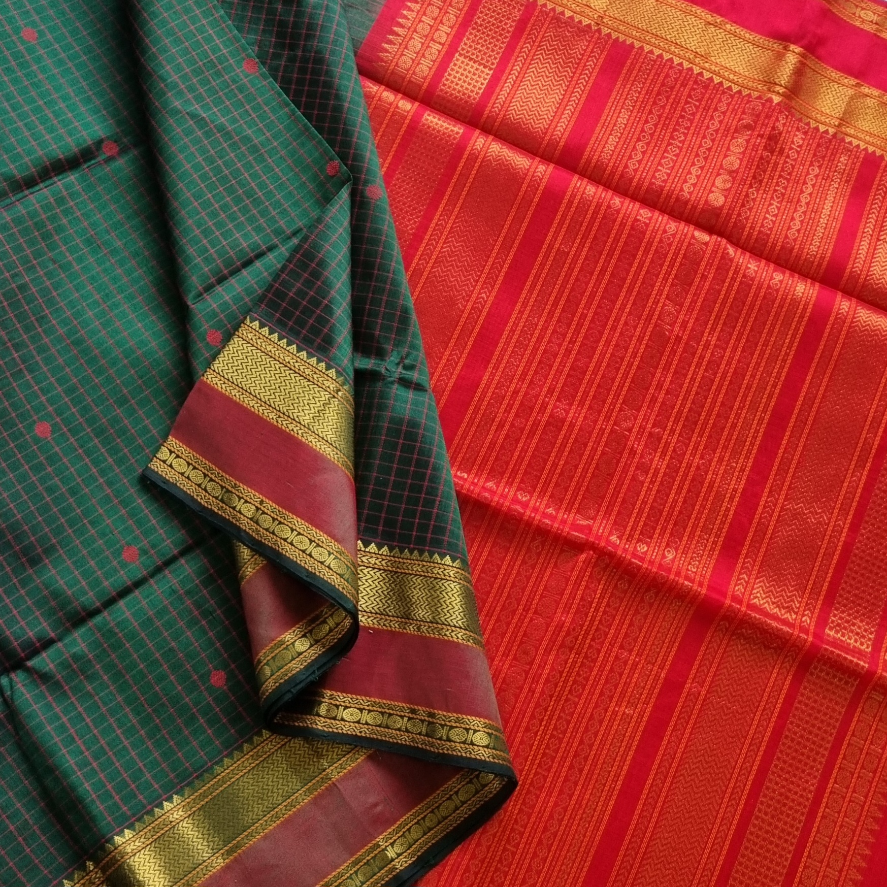 Kanchi Silkcotton bottle green checks