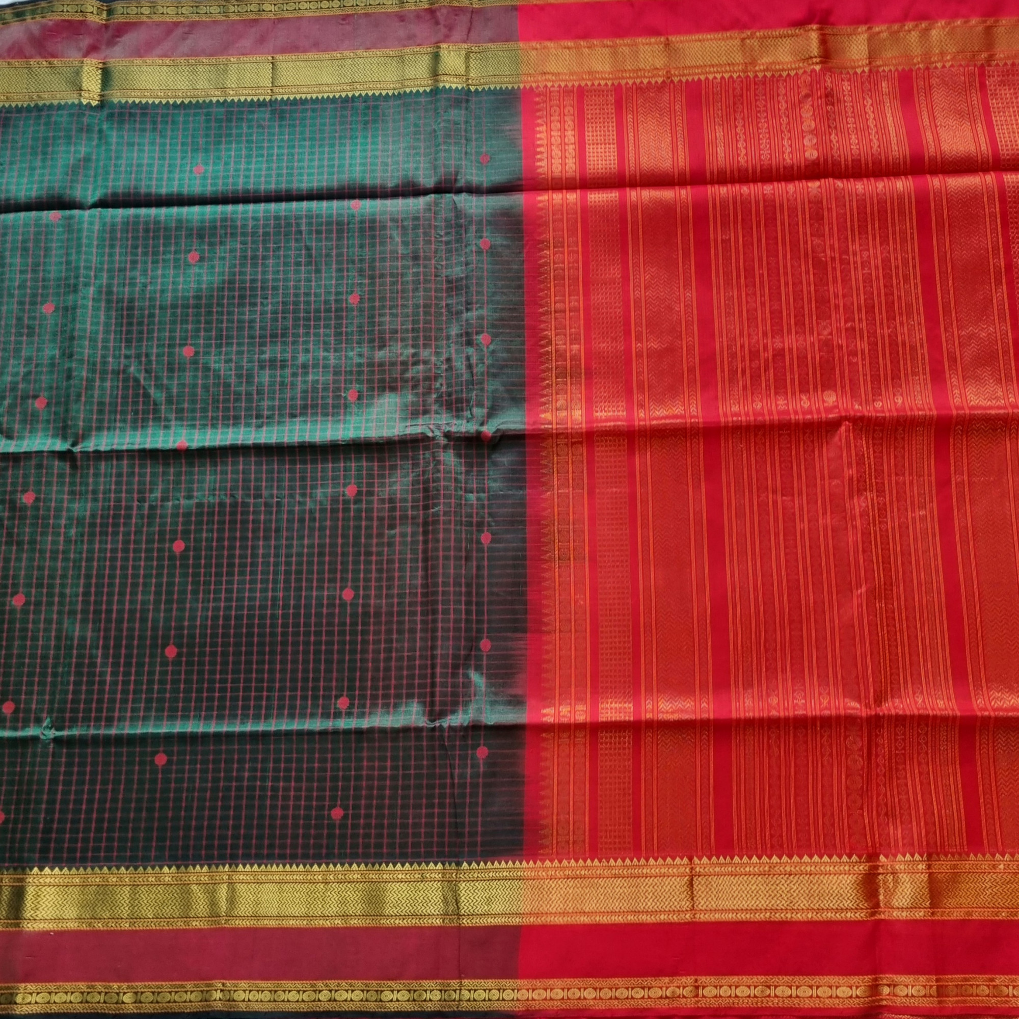 Kanchi Silkcotton bottle green checks