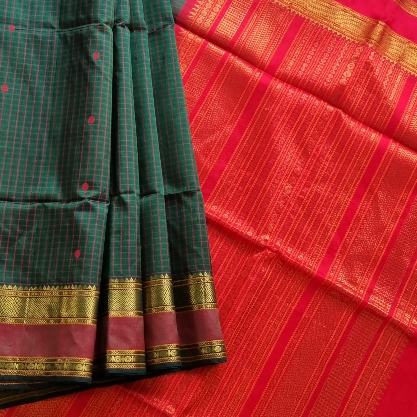 Kanchi Silkcotton bottle green checks