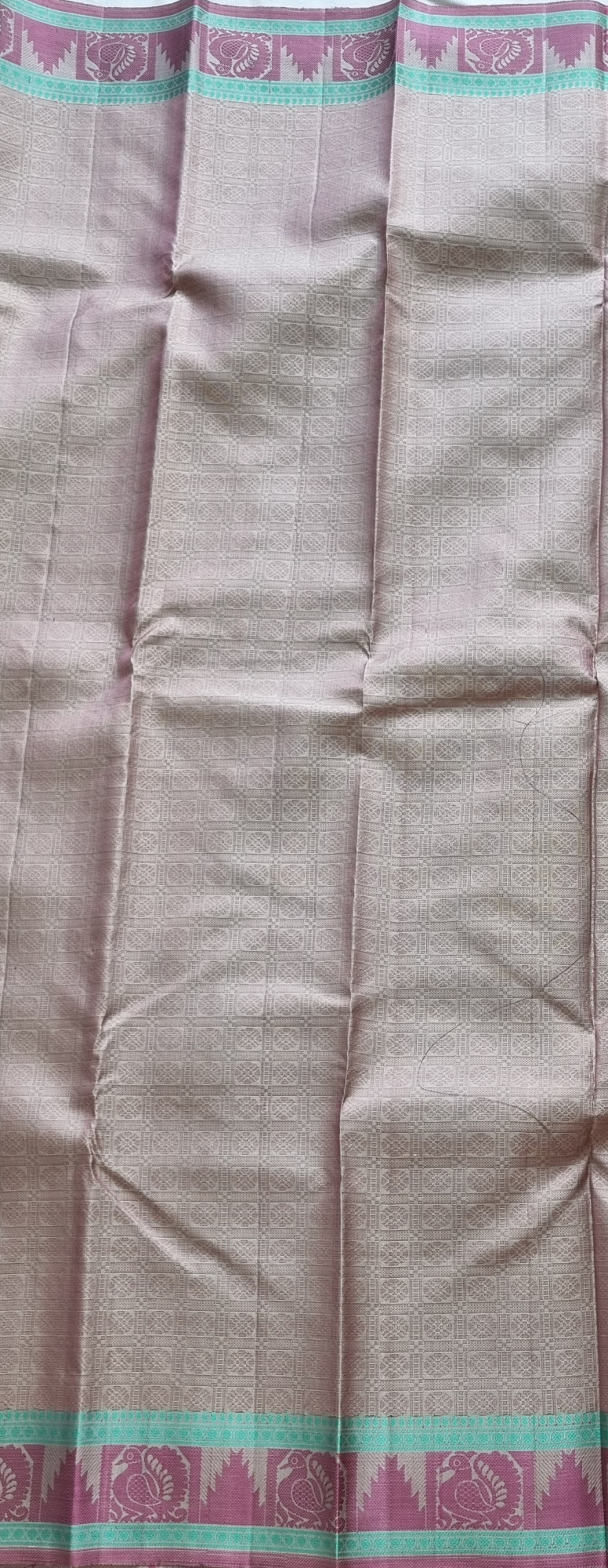 Kanjivaram Silk taupe checked threadwork