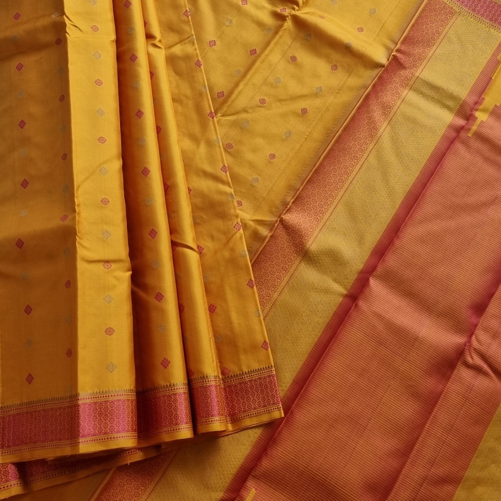 Image of Kanjivaram Silk yellow threadwork