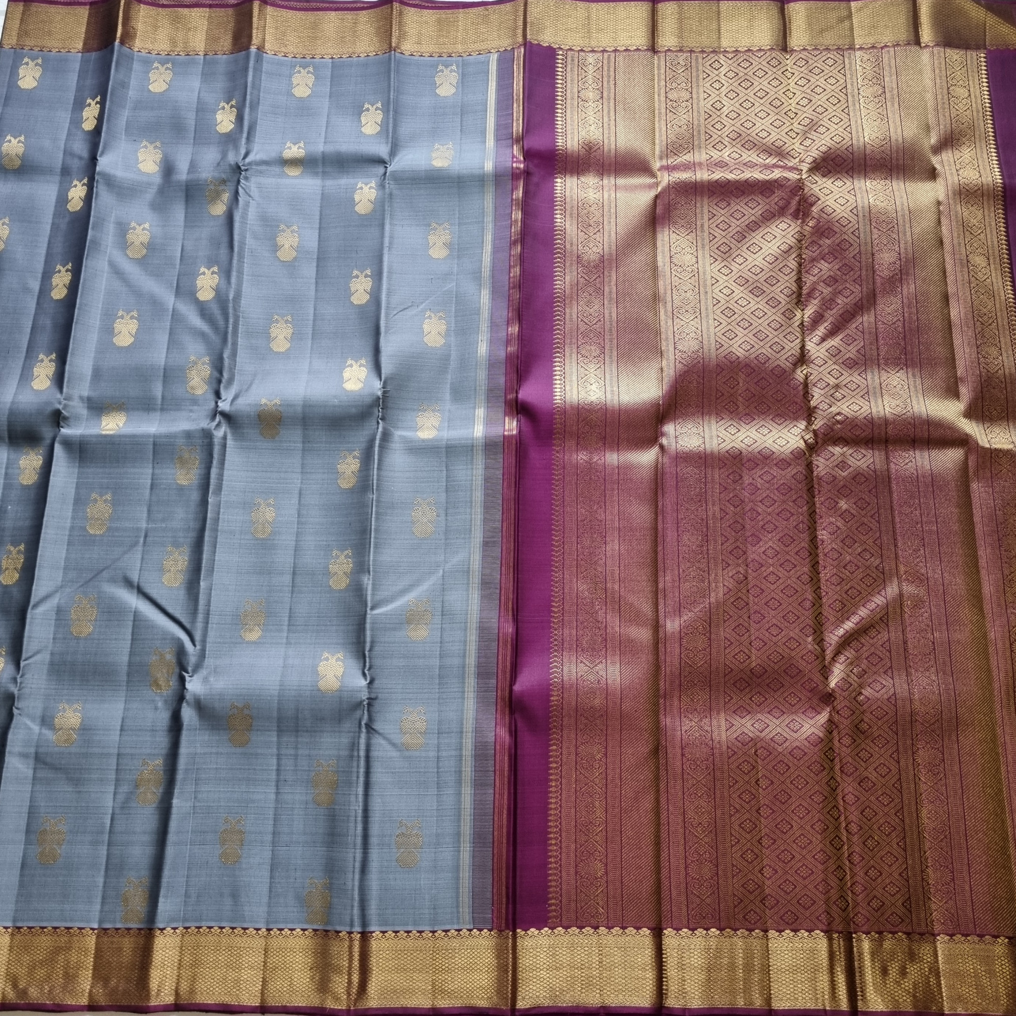 Kanjivaram Silk grey Gandaberunda