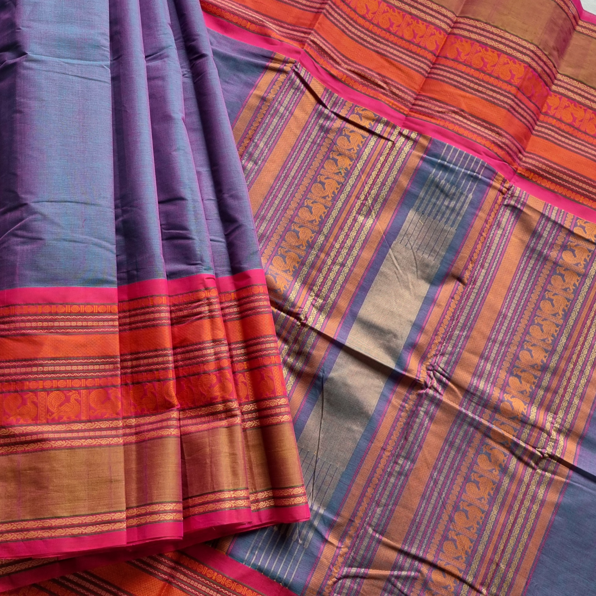 Kanchi cotton dual tone with Pakshi borders