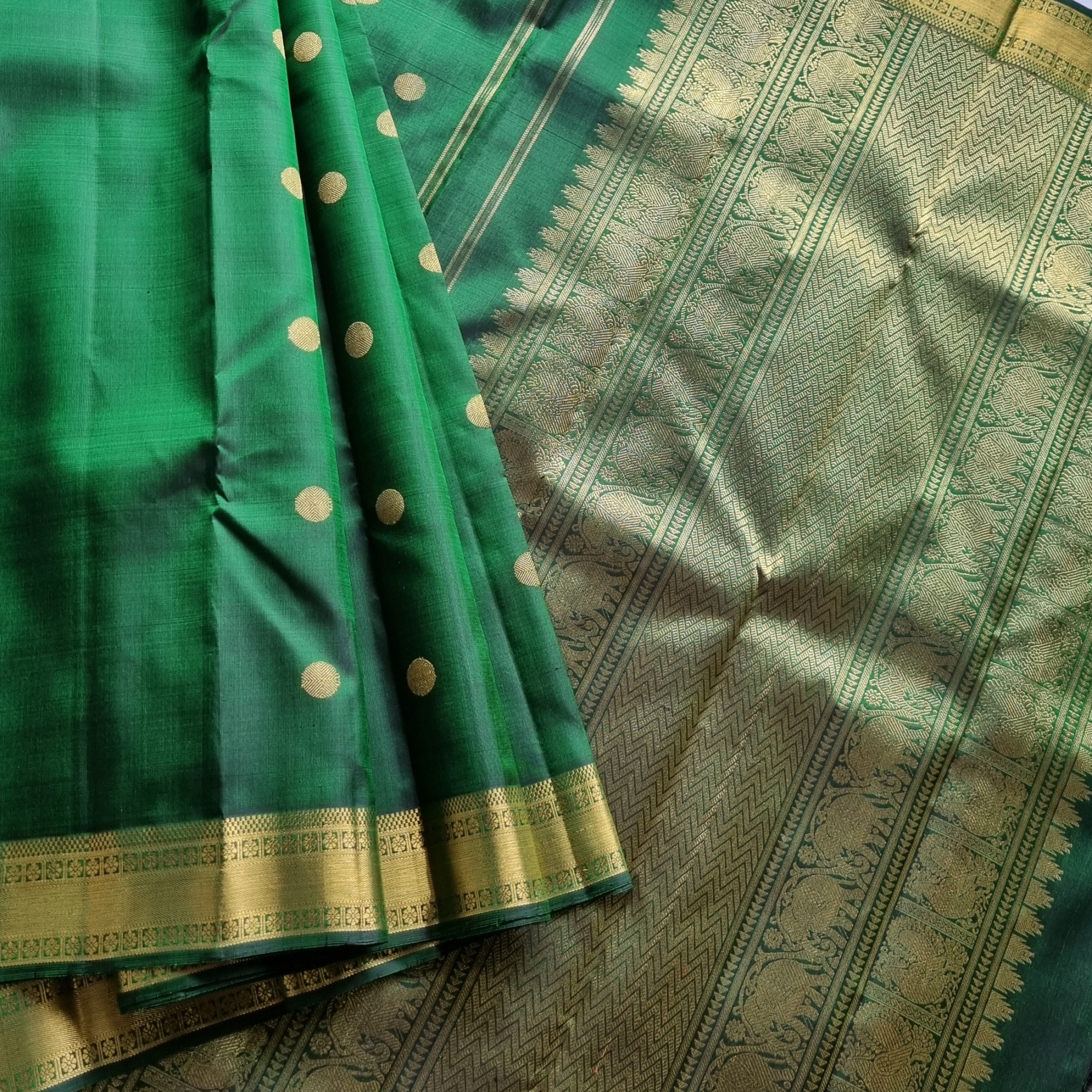 Kanjivaram Silk gorgeous green with buttas