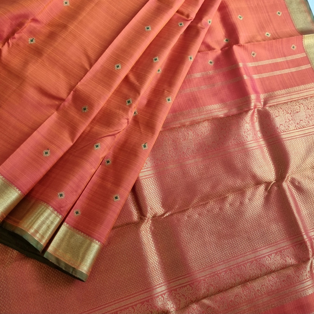 Image of Kanjivaram Silk Meenakari rust