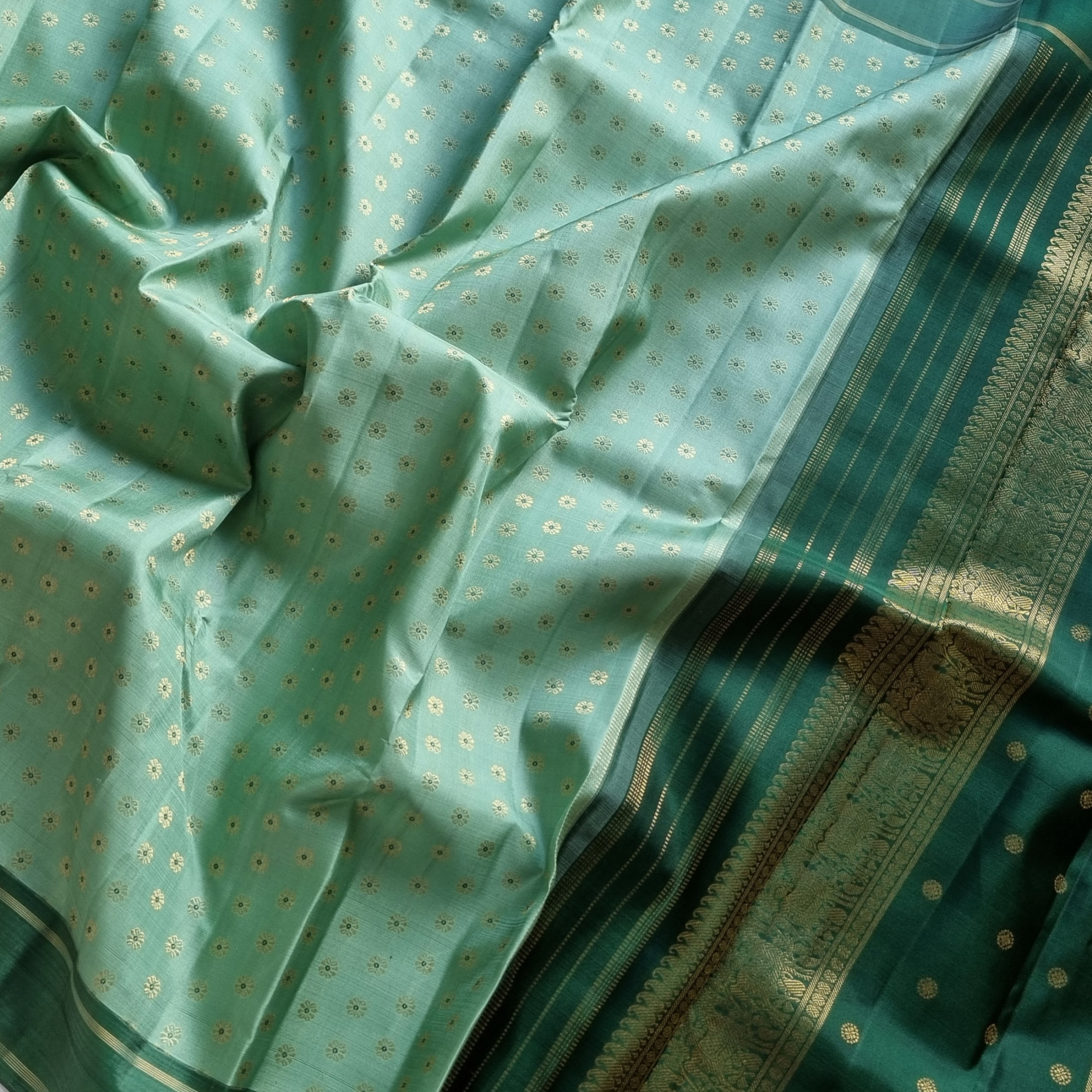 Kanjivaram Silk pastel mint green Meenakari
