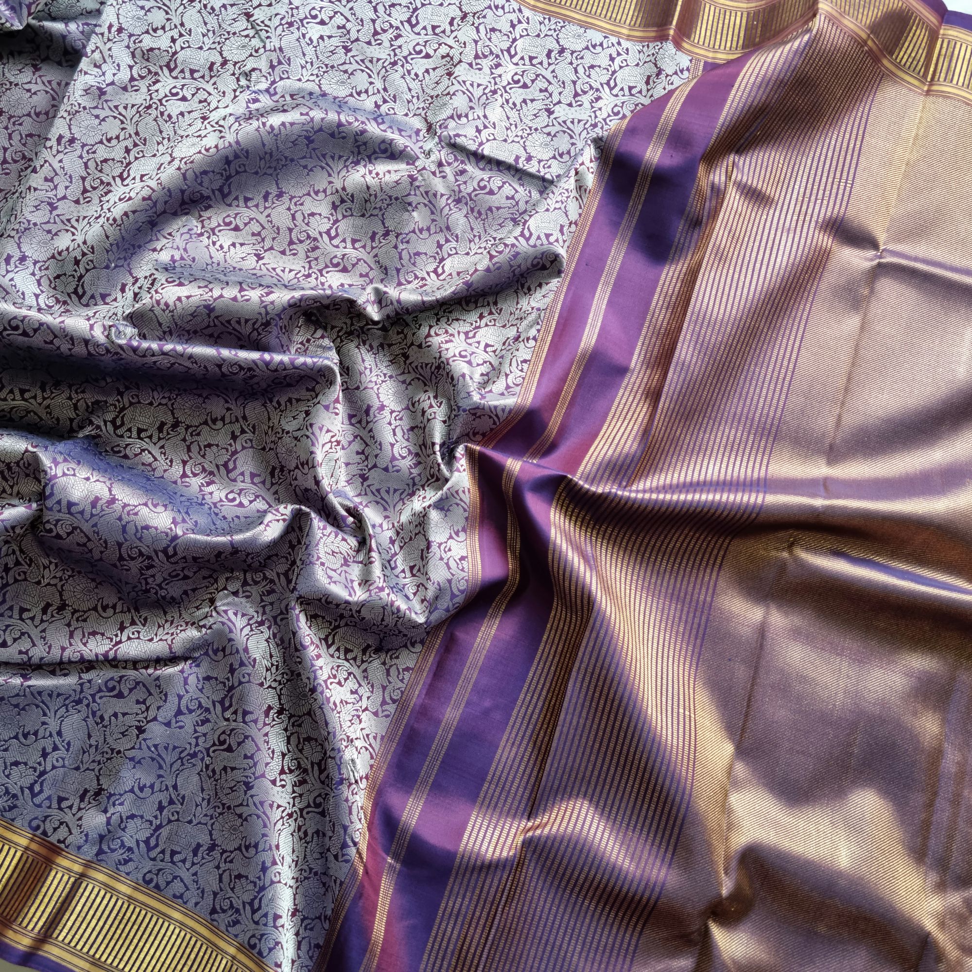 Kanjivaram Silk Vanasingaram purple and silver grey
