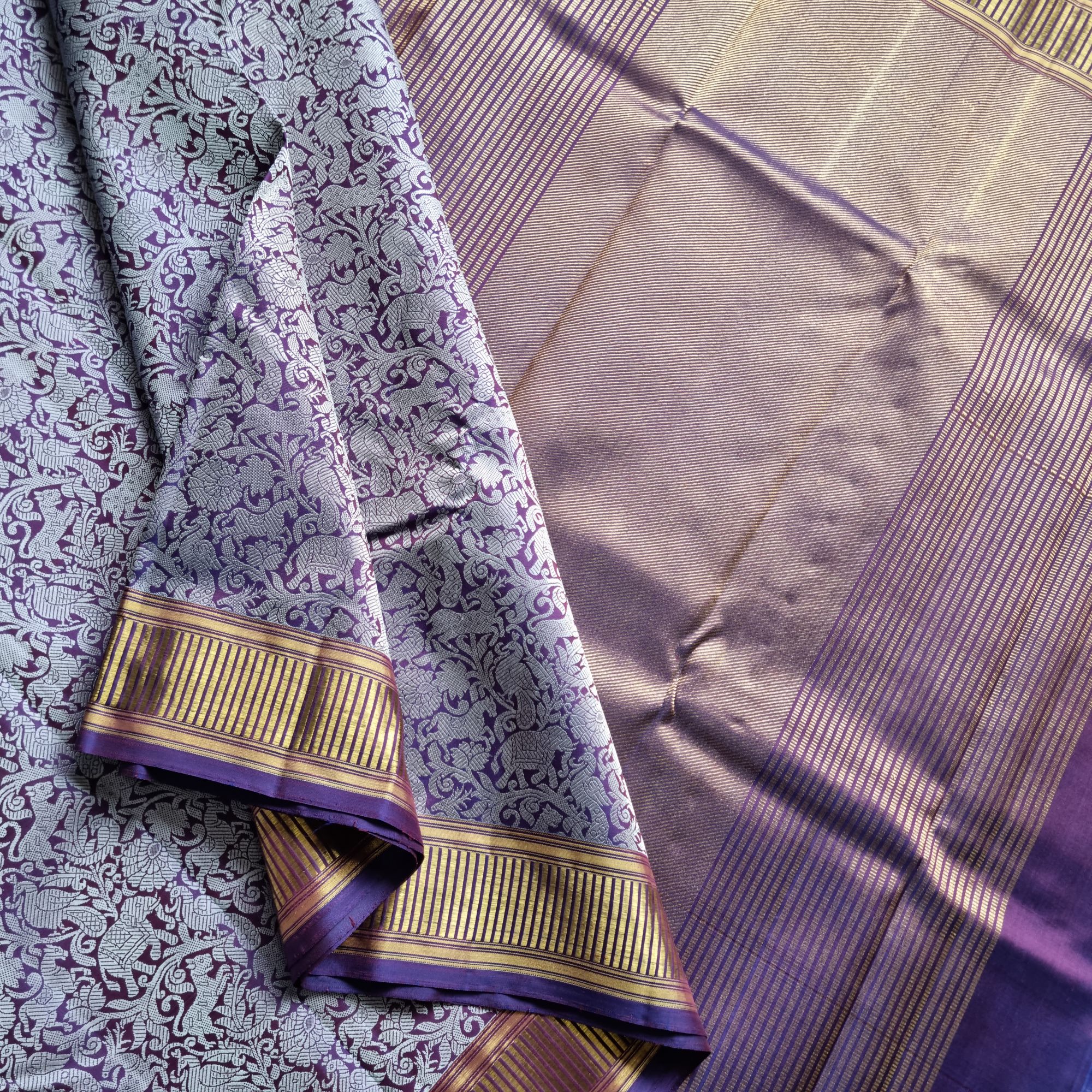 Kanjivaram Silk Vanasingaram purple and silver grey