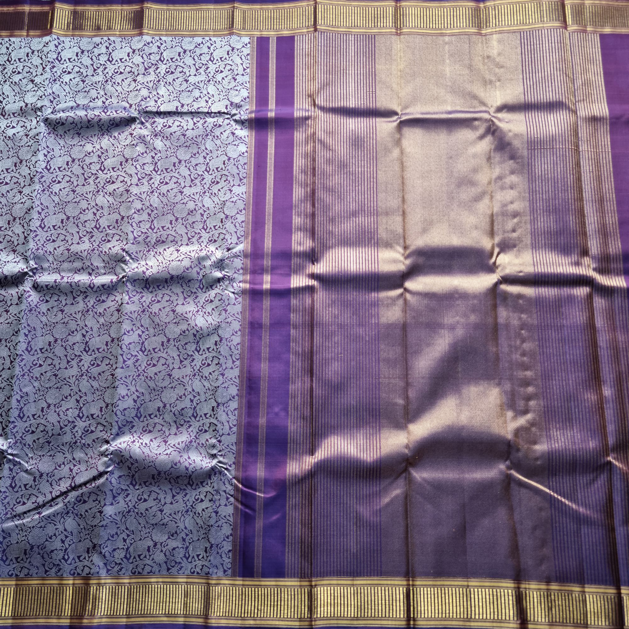 Kanjivaram Silk Vanasingaram purple and silver grey