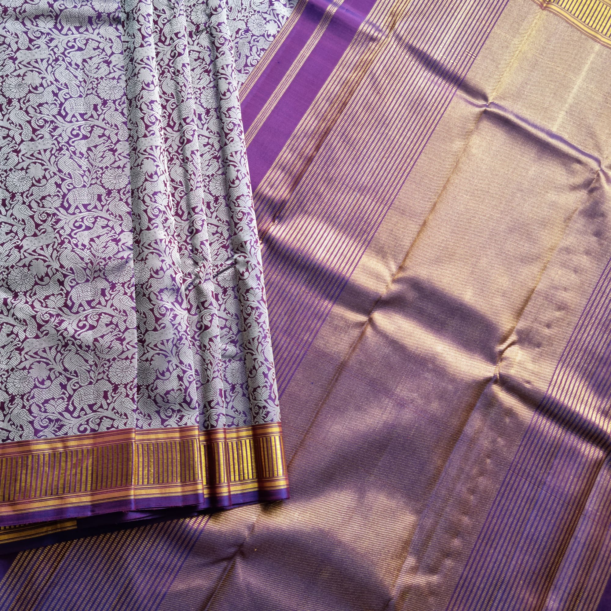 Kanjivaram Silk Vanasingaram purple and silver grey