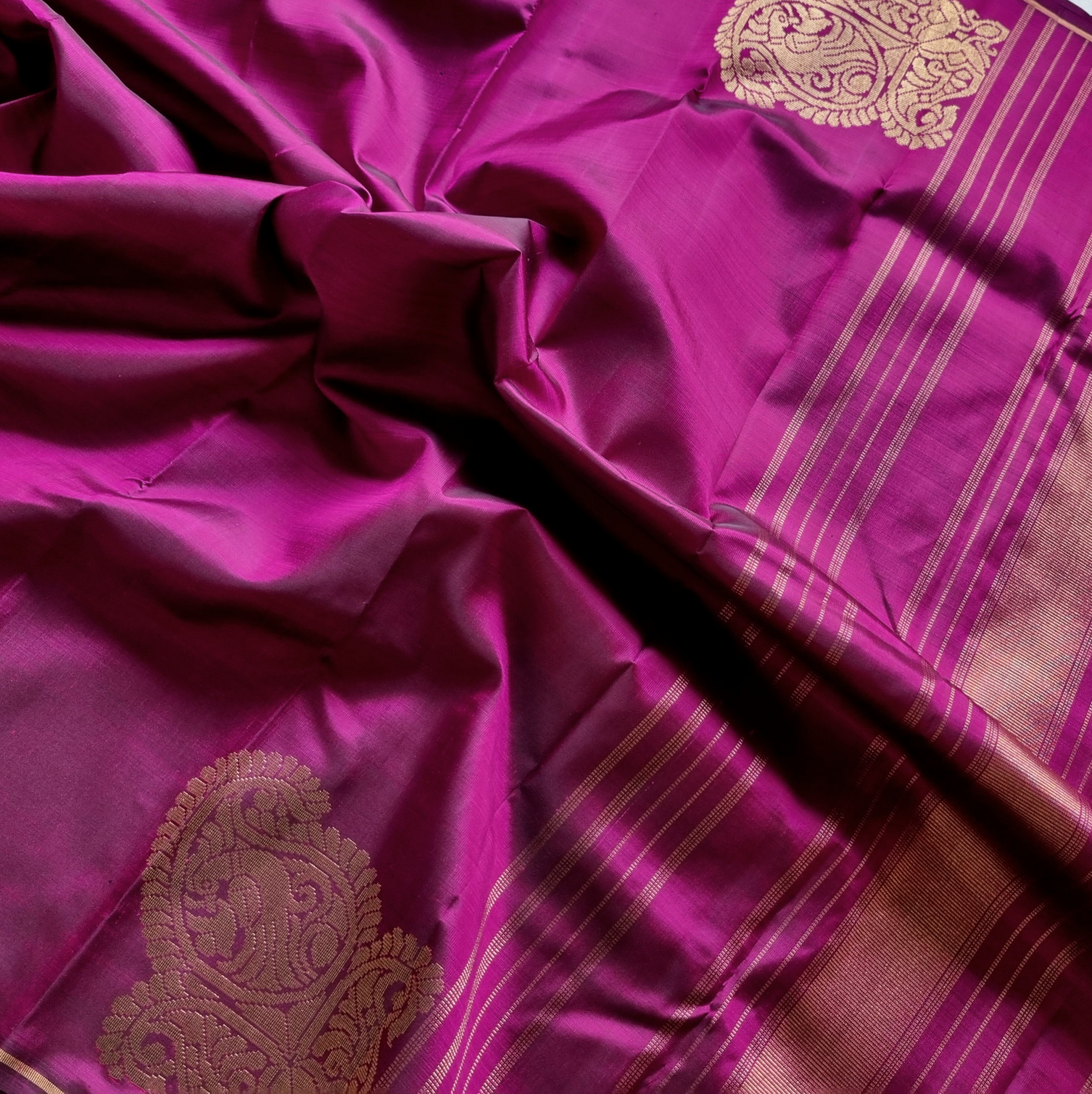 Kanjivaram Silk Shot plum with konia paisley
