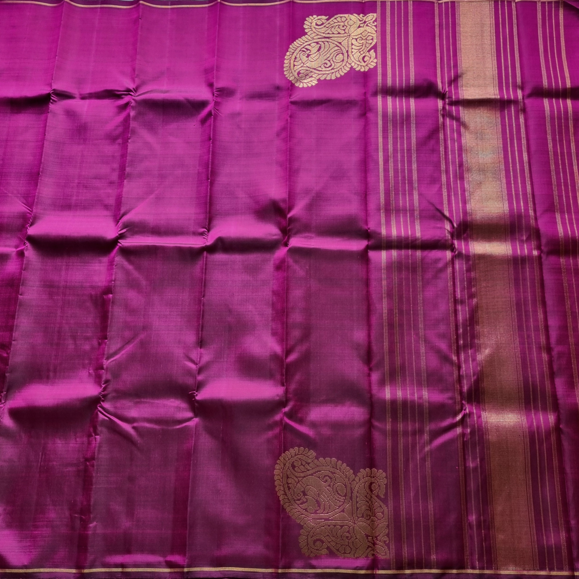 Kanjivaram Silk Shot plum with konia paisley