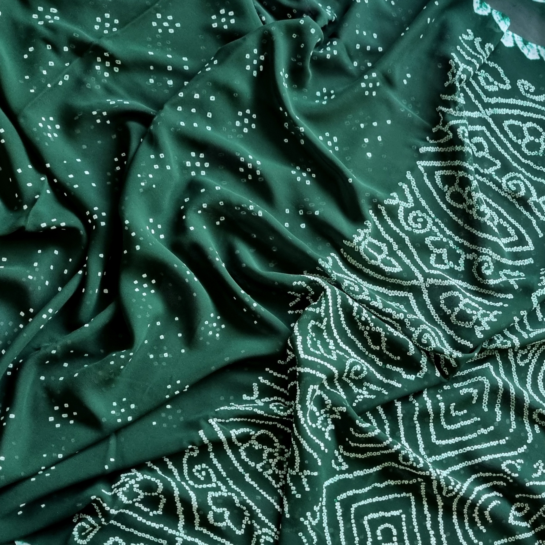 Handcrafted Bandhani georgette bottle green