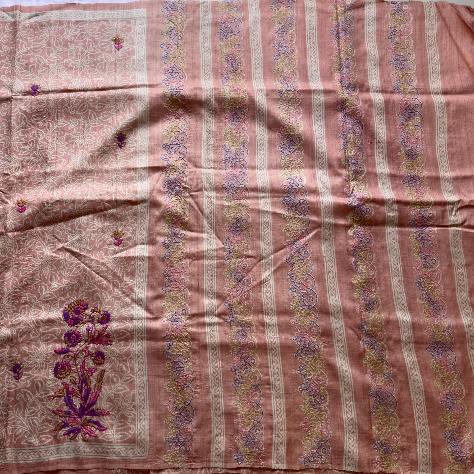 Sozni X block printed tasar