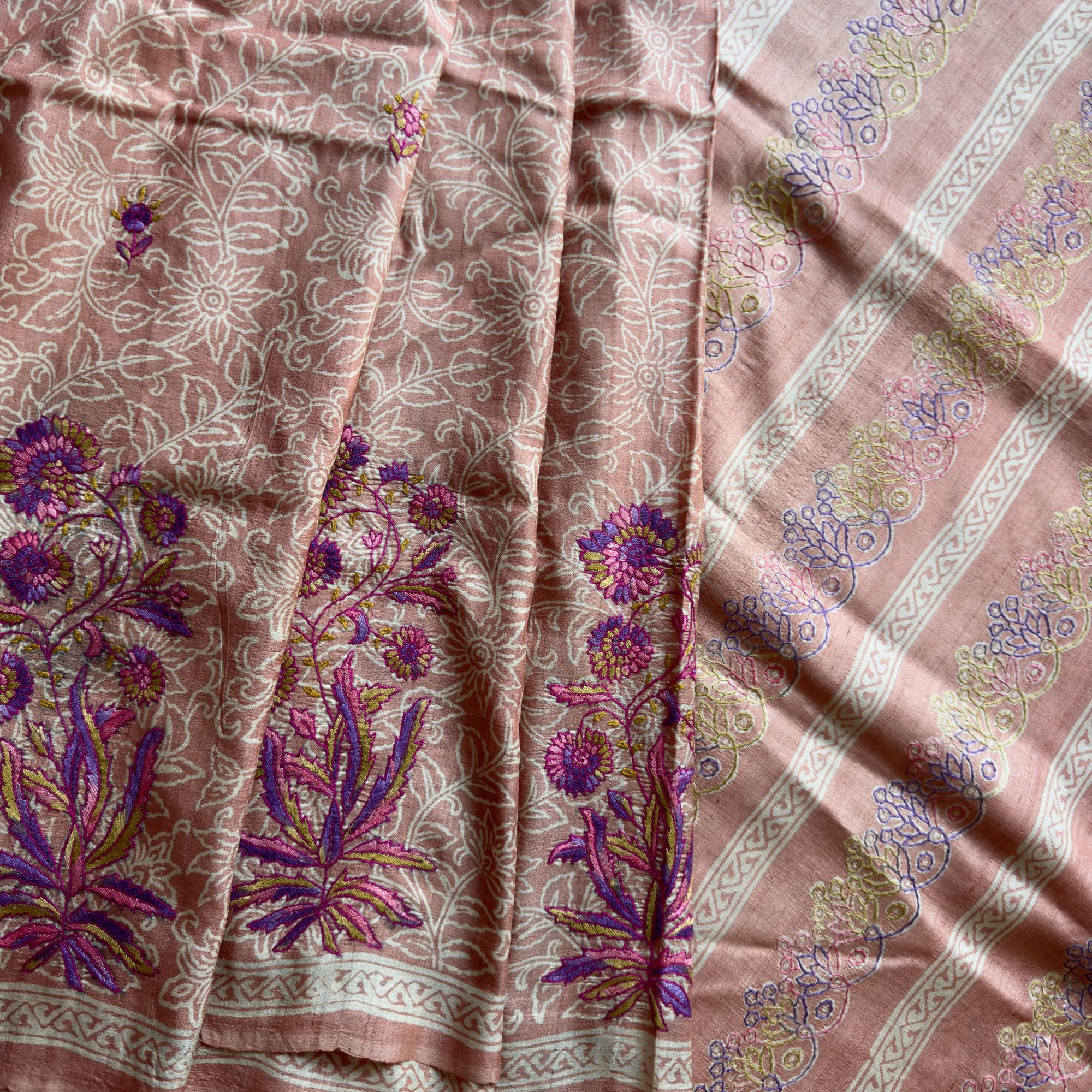 Sozni X block printed tasar