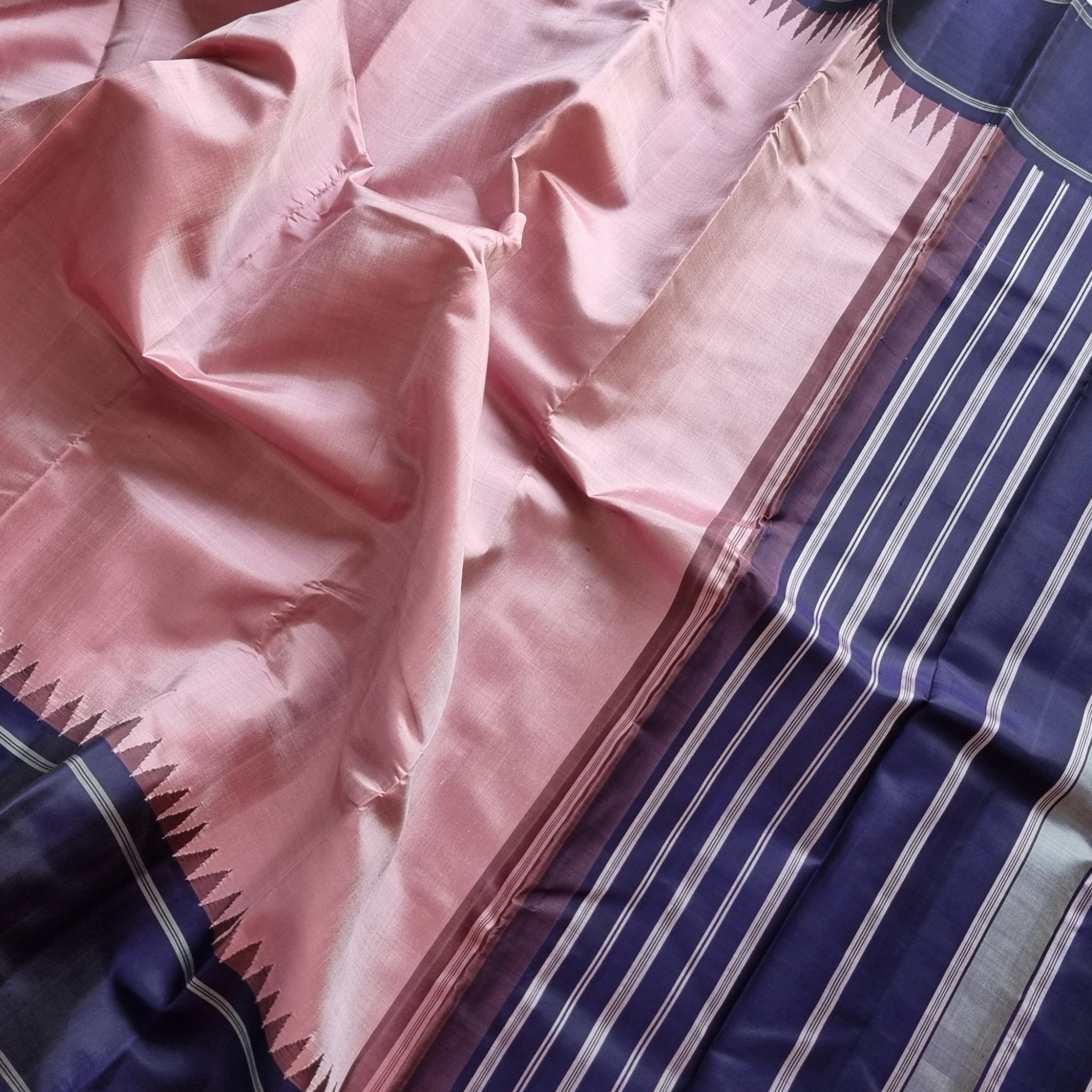 Kanjivaram Silk Korvai pastel pink and blue