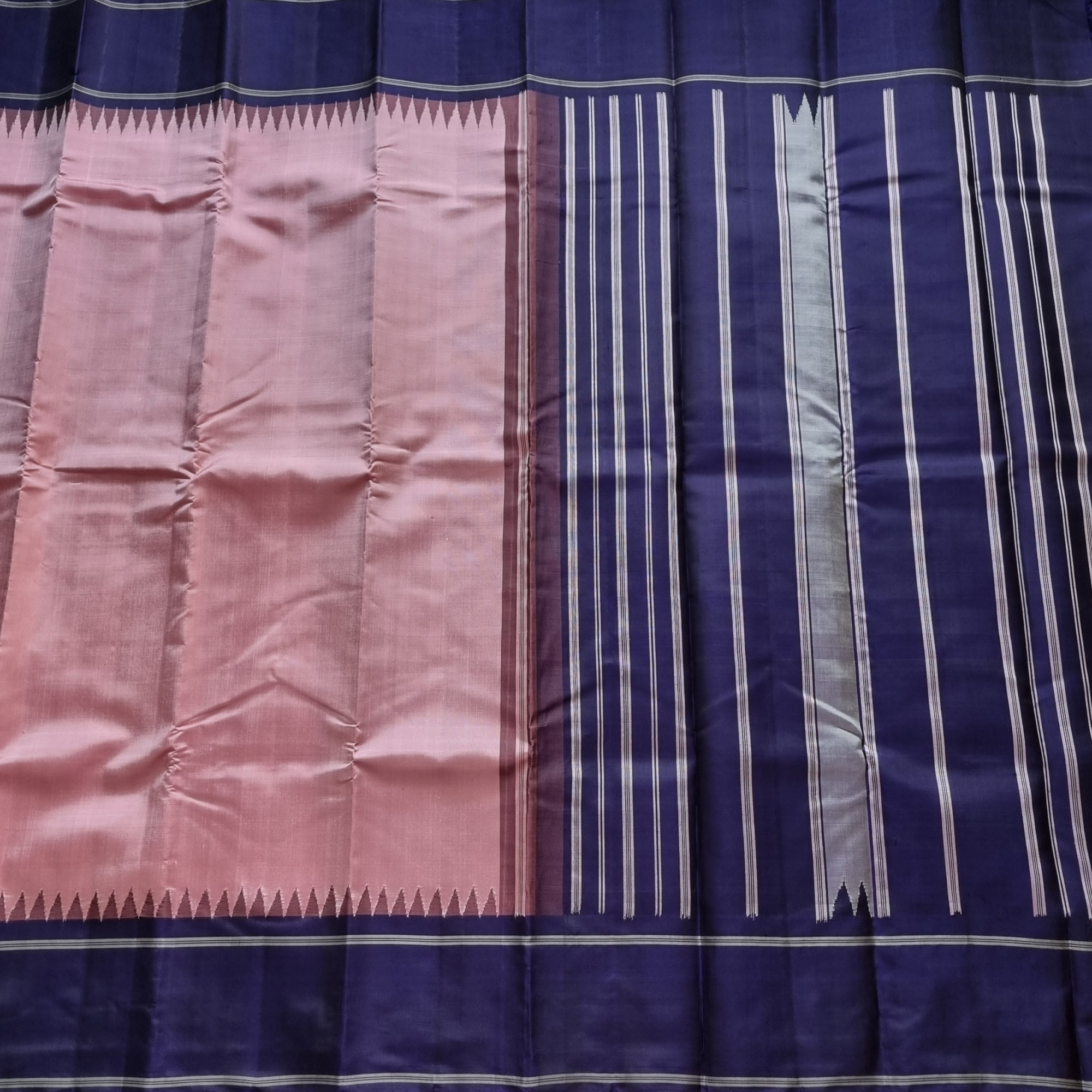 Kanjivaram Silk Korvai pastel pink and blue