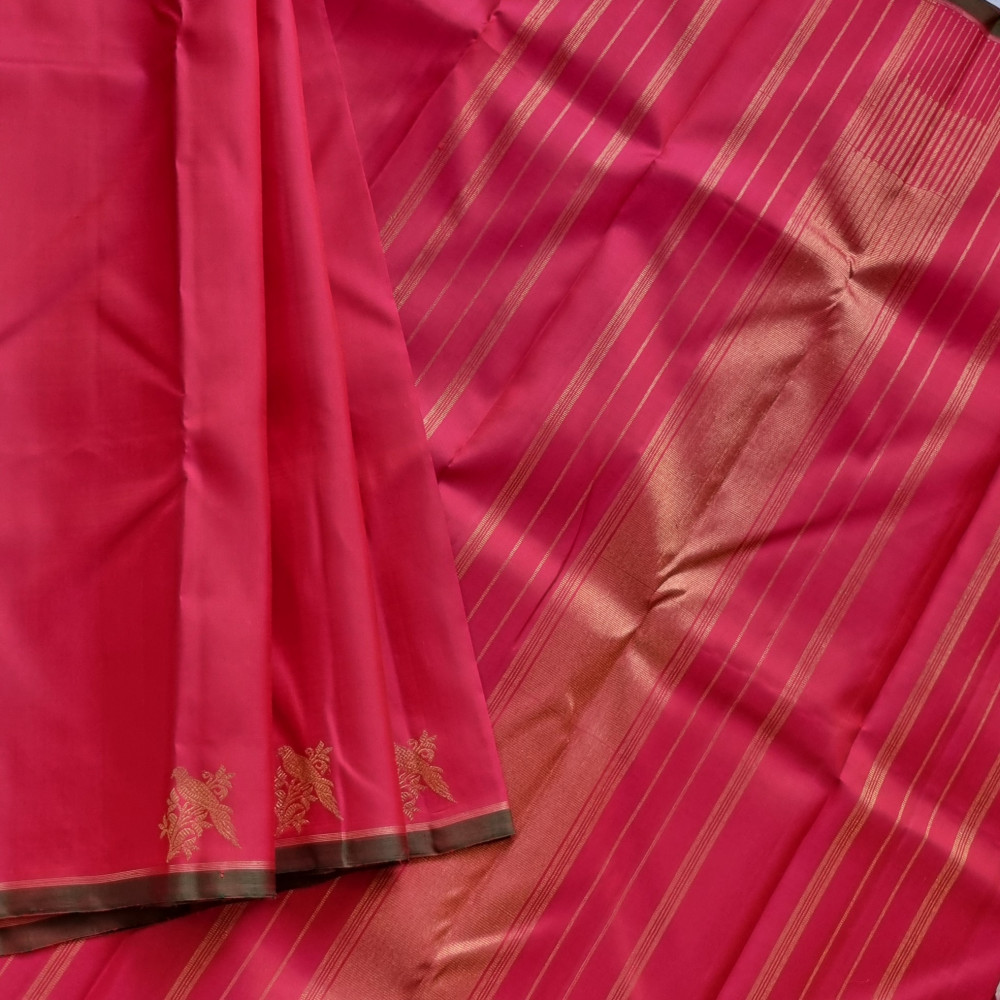 Image of Kanjivaram Silk unique pinkish red with Kili