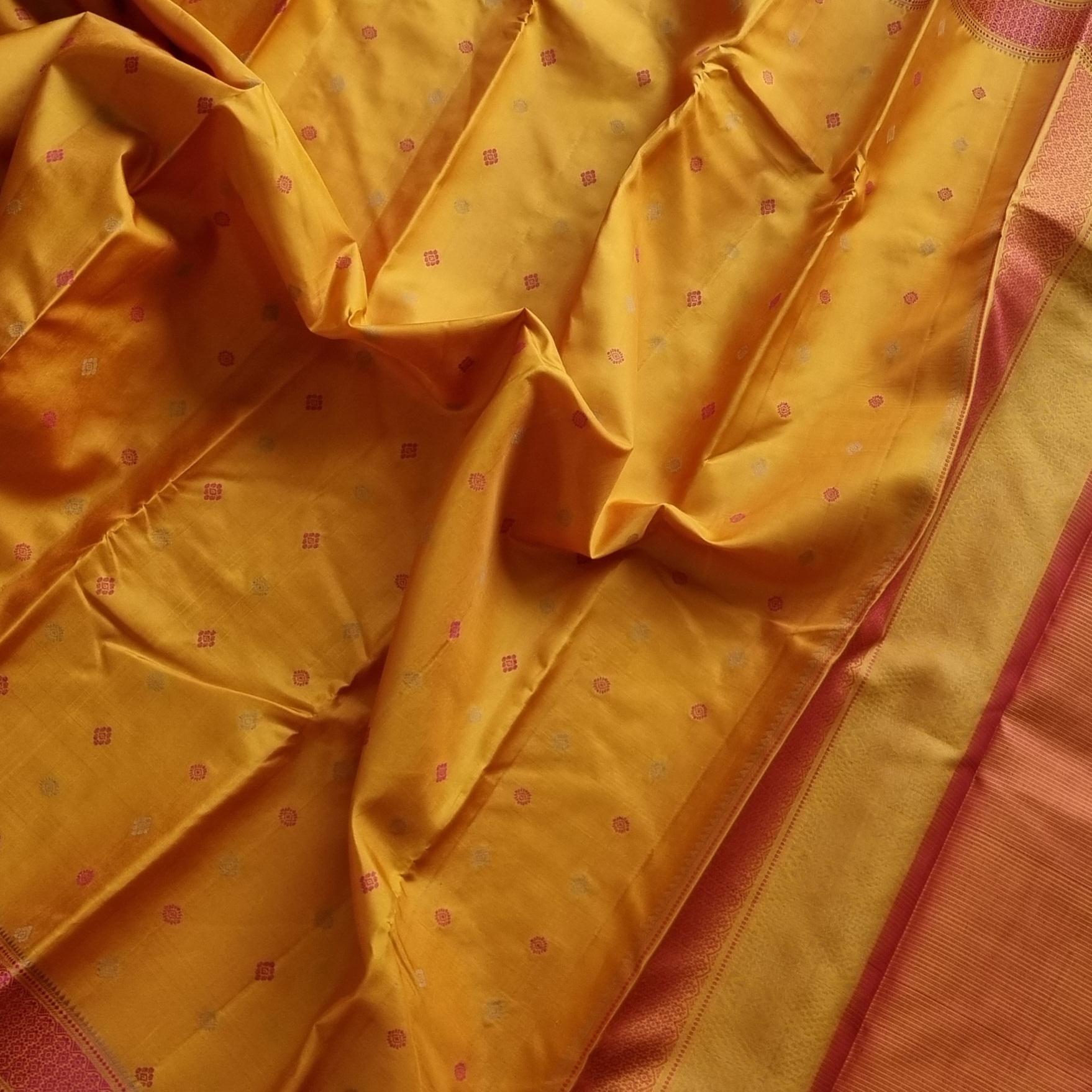 Kanjivaram Silk yellow threadwork