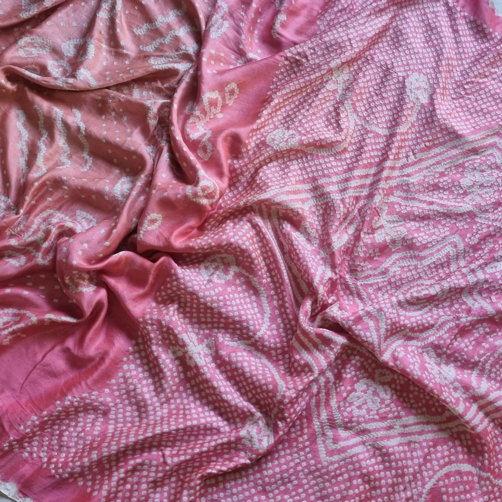 Image of Handcrafted Bandhani Gajji silk shades of pink
